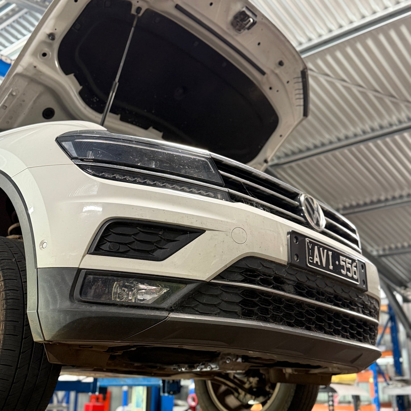 Volkswagen Tiguan front during skid plate install