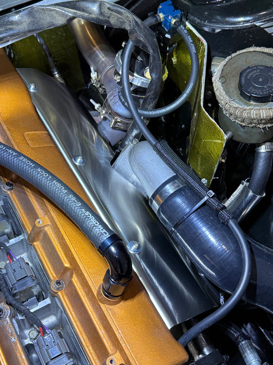 Nissan Skyline Engine Bay With Aerocutt Exhaust Heatshield Installed