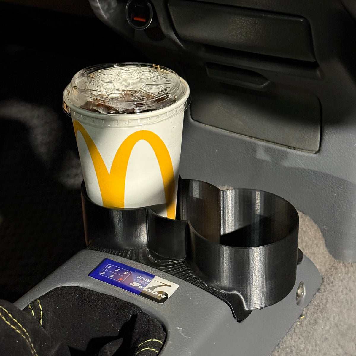 Honda Civic Eg 5th gen interior with Aerocutt 3D printed ABS plastic cup holder to suit red bull can