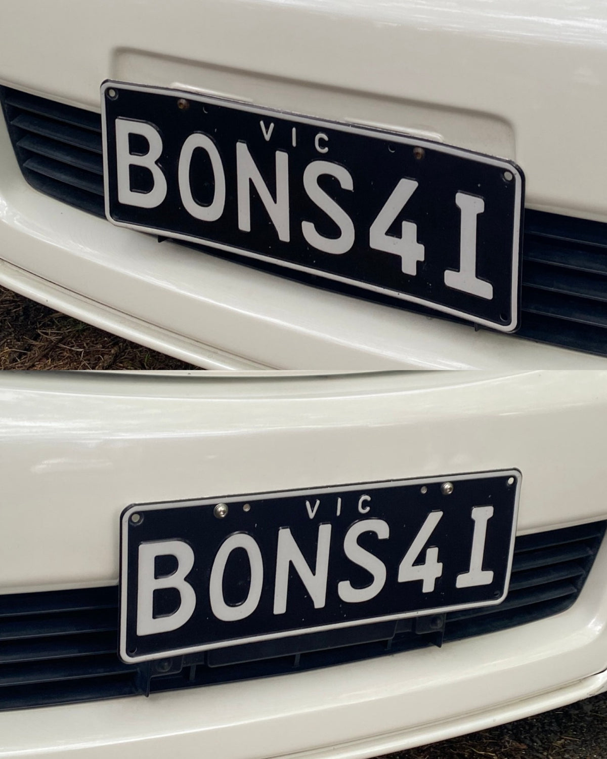 JDM car with and without Aerocutt Number Plate Riser adapter installed to show before and after