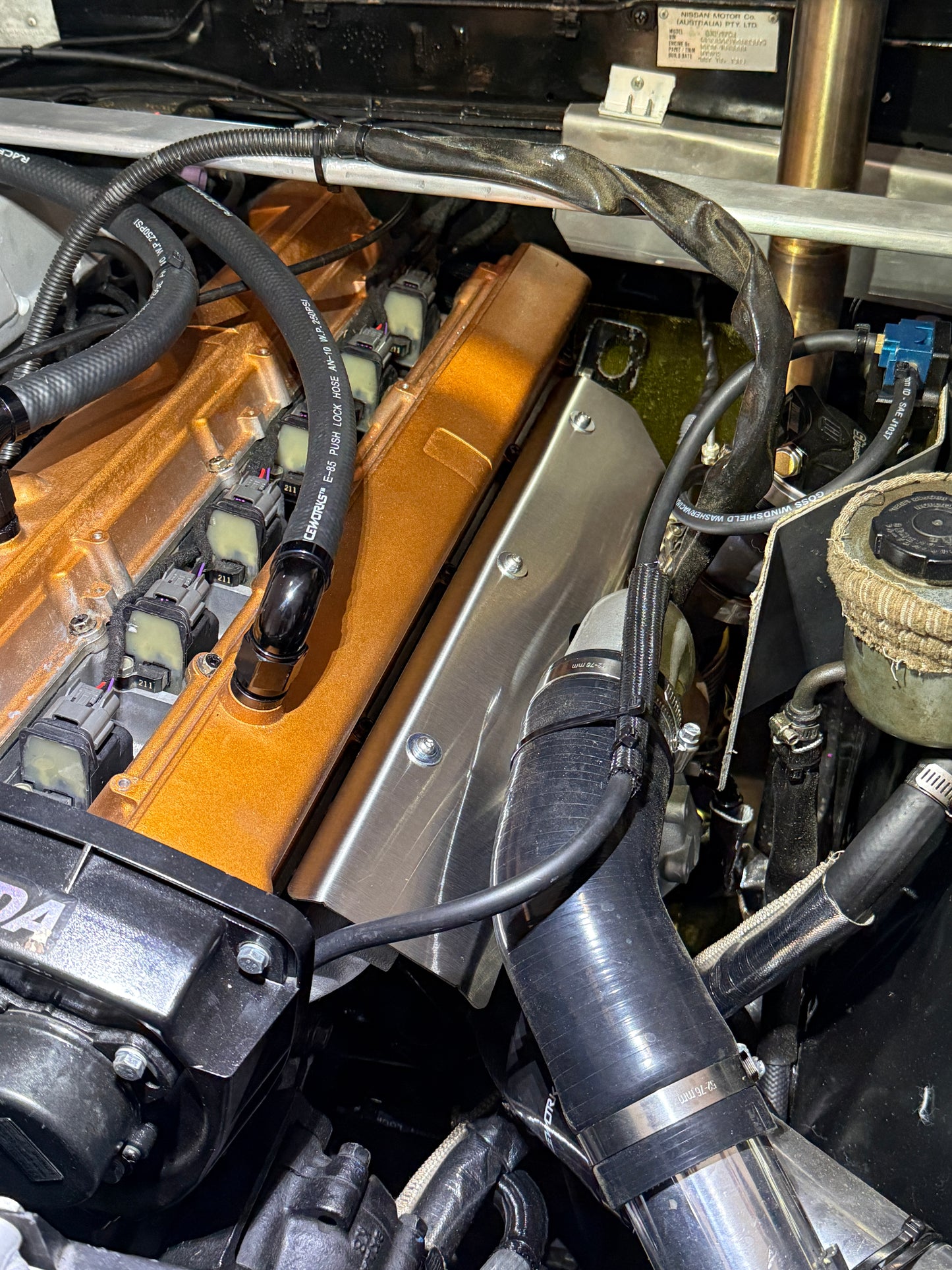 Nissan Skyline R32 GTST Engine Bay With Aerocutt Exhaust Heatshield Installed