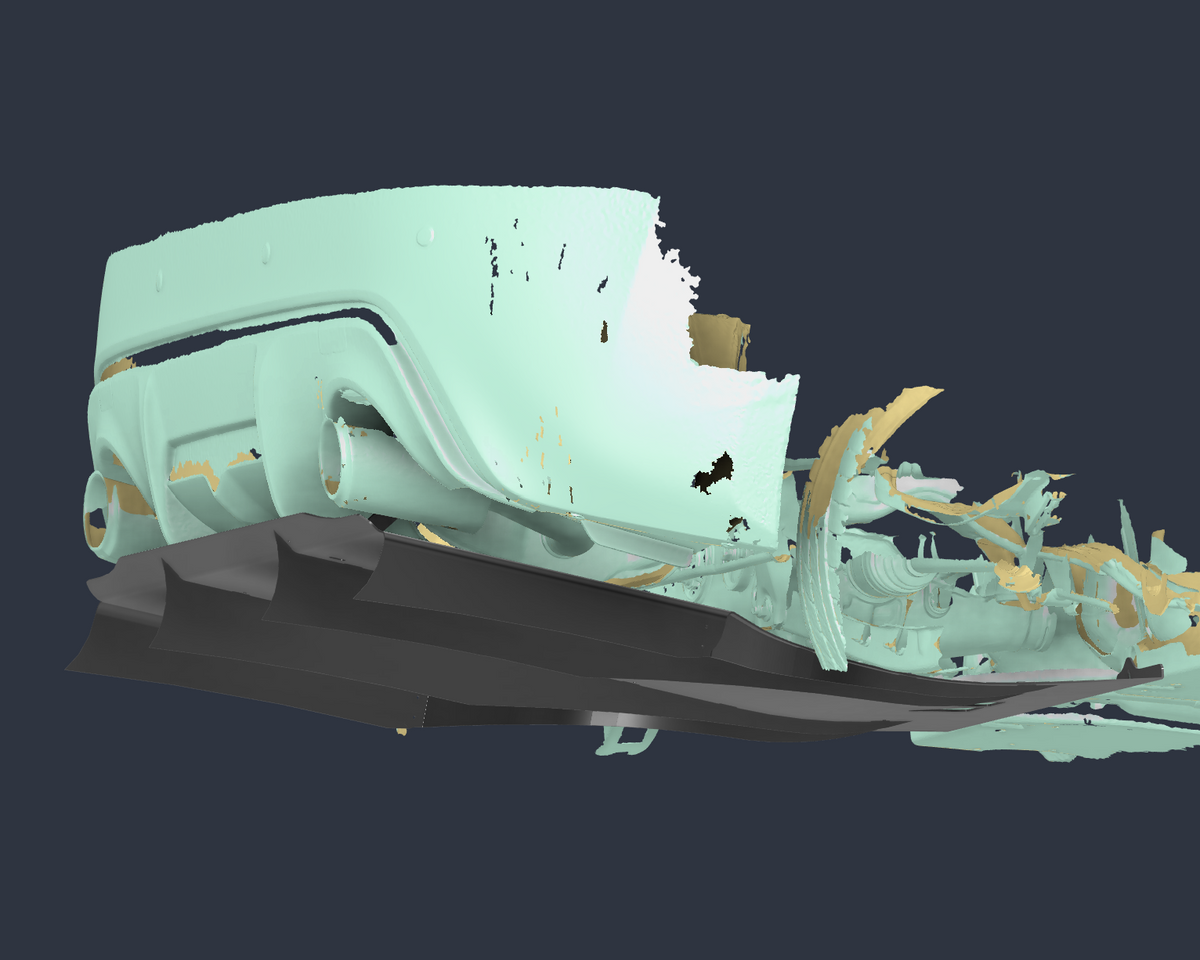 3D render of a Toyota 86 rear undercarriage showing an aerocutt aluminium air diffuser fitted to increase aerodynamic performance