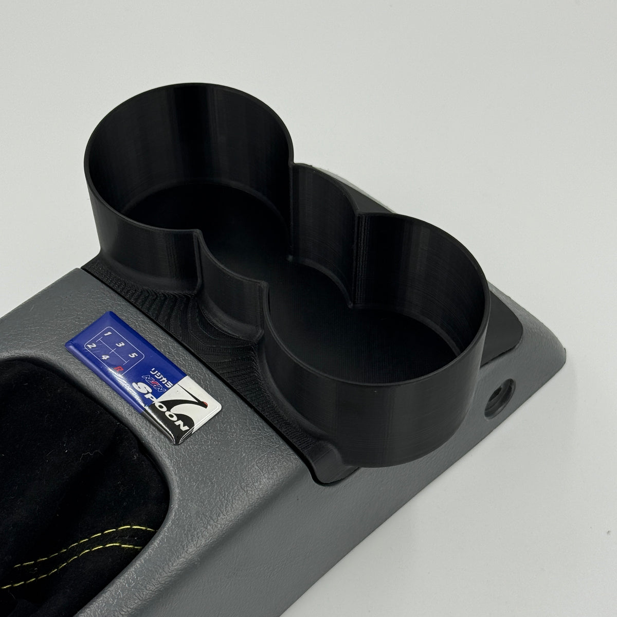 Honda Civic Eg 5th gen interior console with Aerocutt 3D printed ABS plastic cup holder to suit red bull can