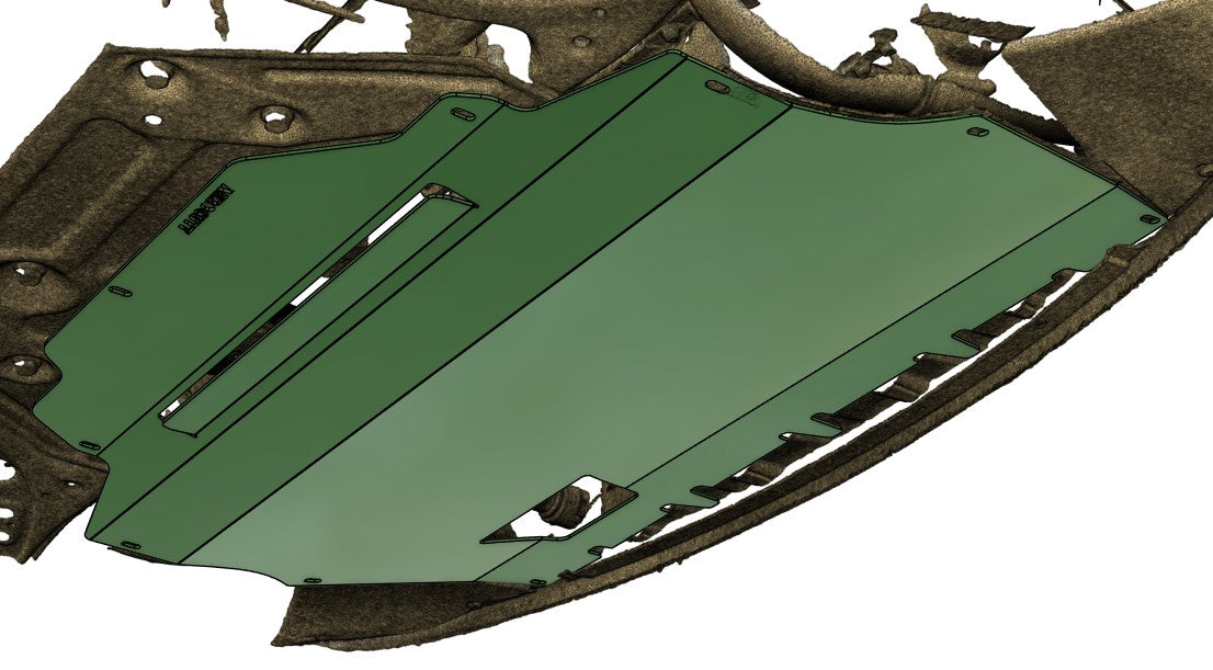 3D scan and render of the underside of a volkswagen polo 9N with an aerocutt bash plate fitted