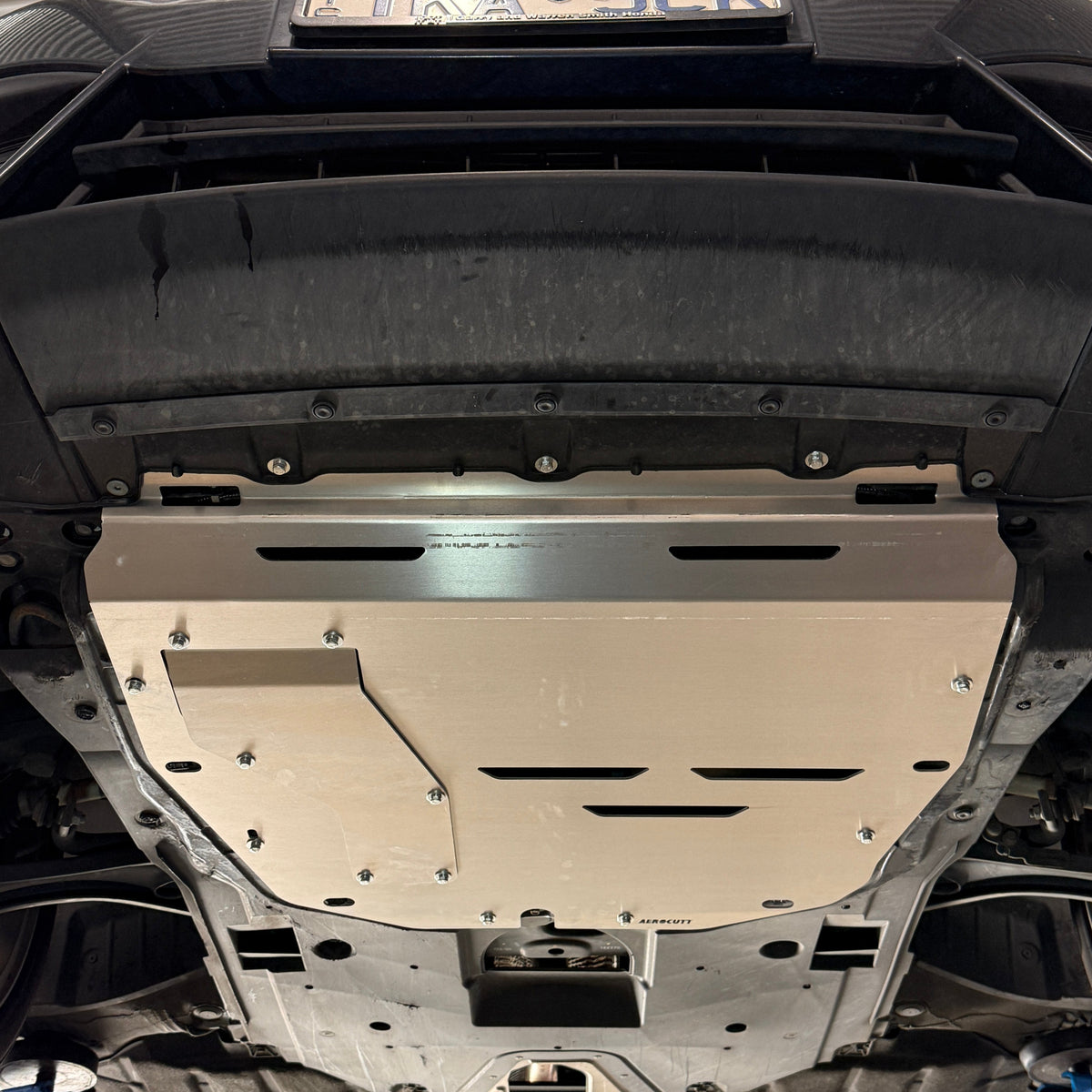 underside of a Honda Civic FK with Aerocutt aluminium undertray installed