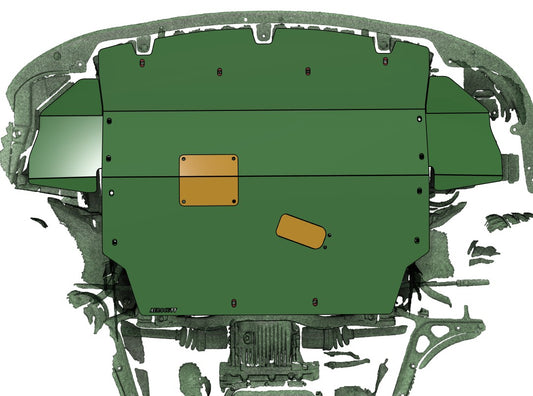 3D render of the underside of a subaru liberty/legacy BL/BP with cad deisgned Aerocutt skid plate installed
