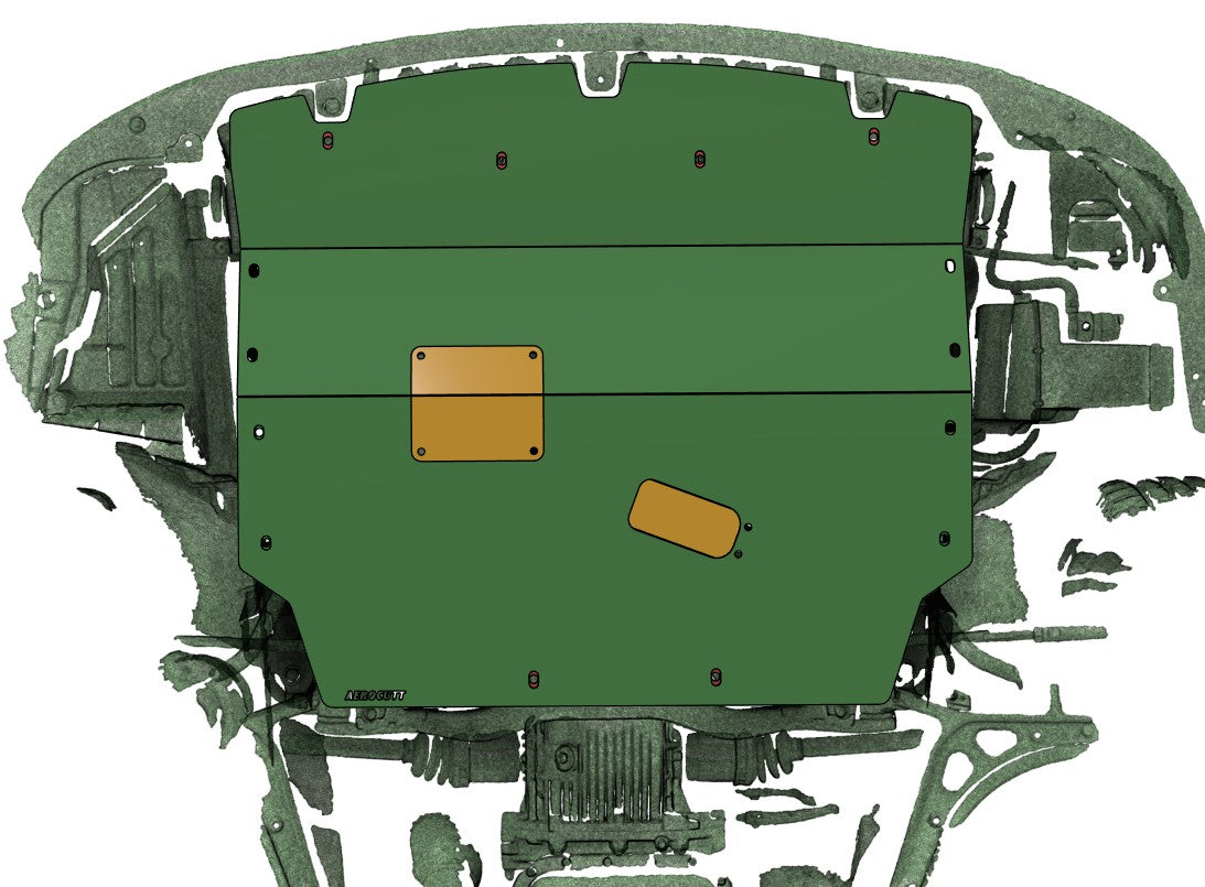3D render of the underneath of a subaru liberty/legacy BL/BP with CAD deisgned Aerocutt skid plate installed