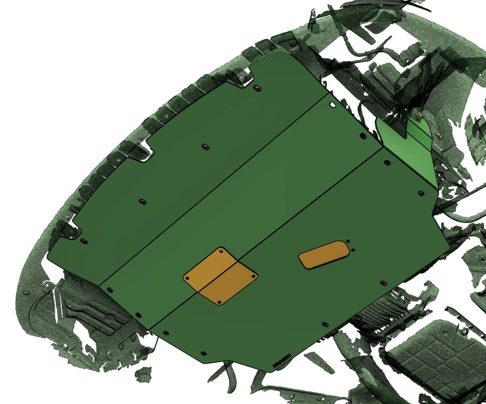 3D render of the underneath of a subaru liberty/legacy BL/BP with CAD deisgned Aerocutt sump guard installed