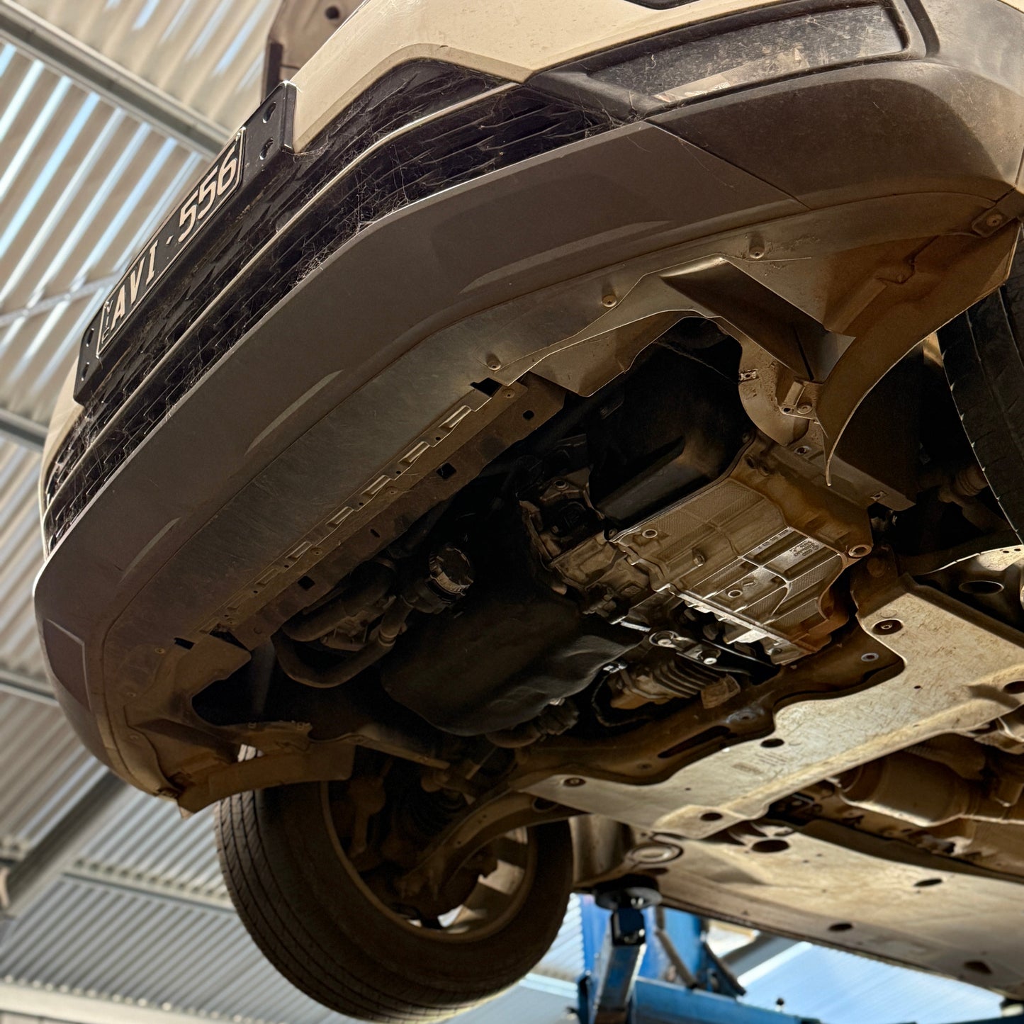 Volkswagen Tiguan underside with skid plate removed