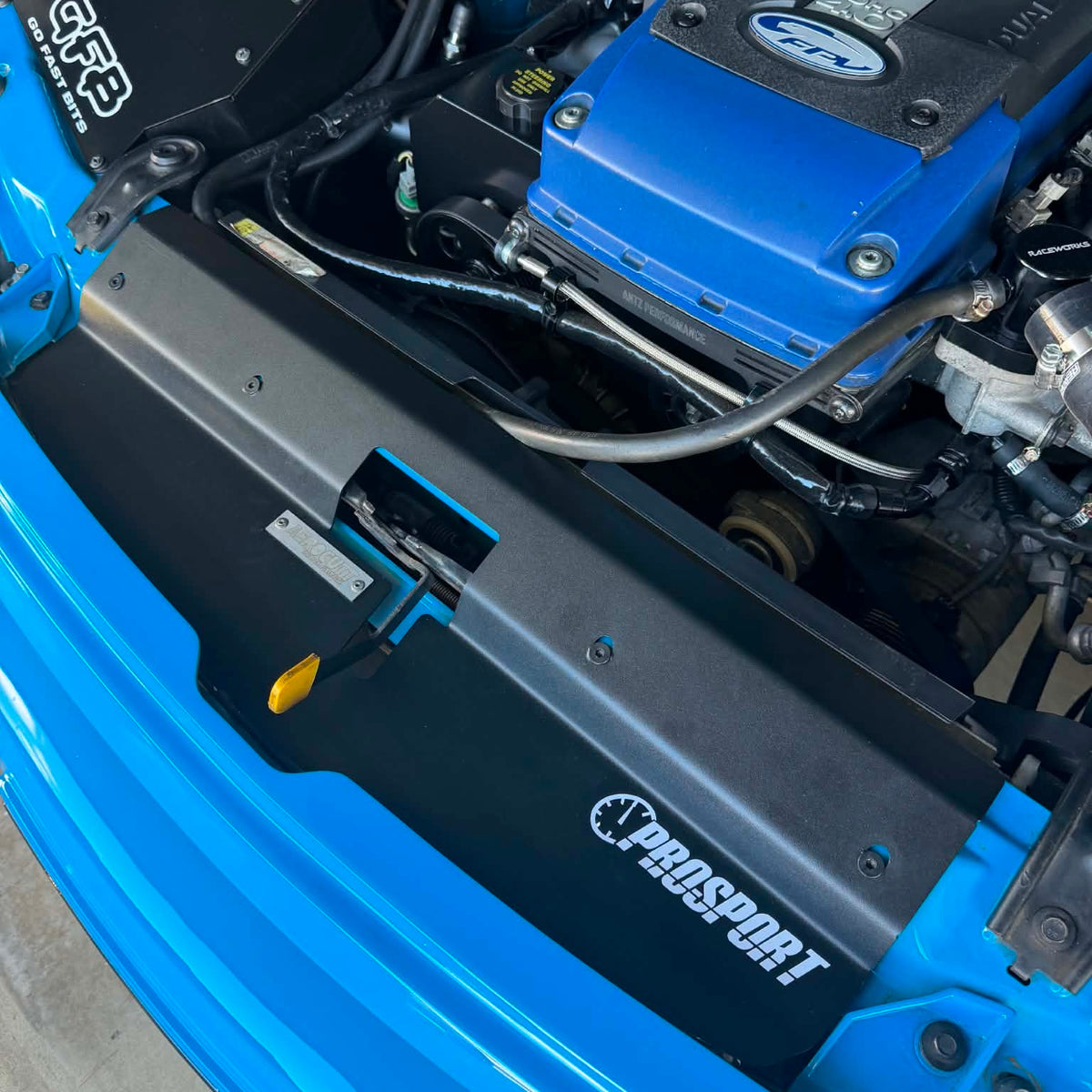 BA Falcon with powder coated black Aerocutt cooling panel radiator plate installed