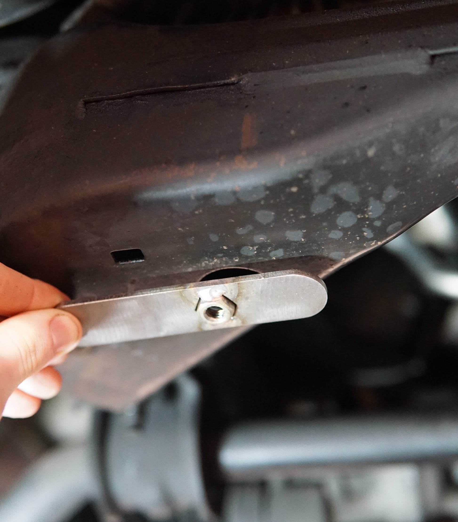 Ford Falcon FG under side with Aerocutt metal engine skid plate mounting bolt