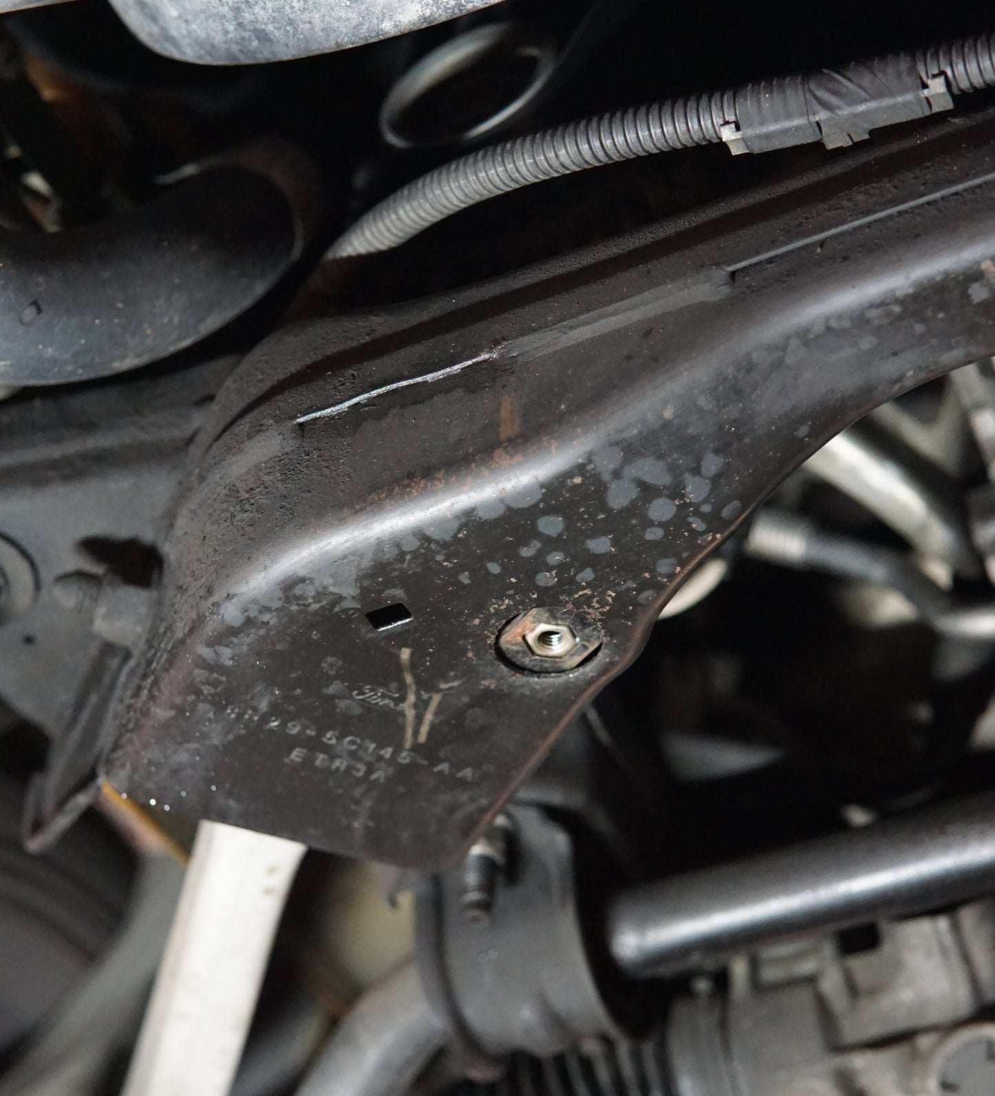 Ford Falcon FG under side with Aerocutt metal engine skid plate mounting bolt