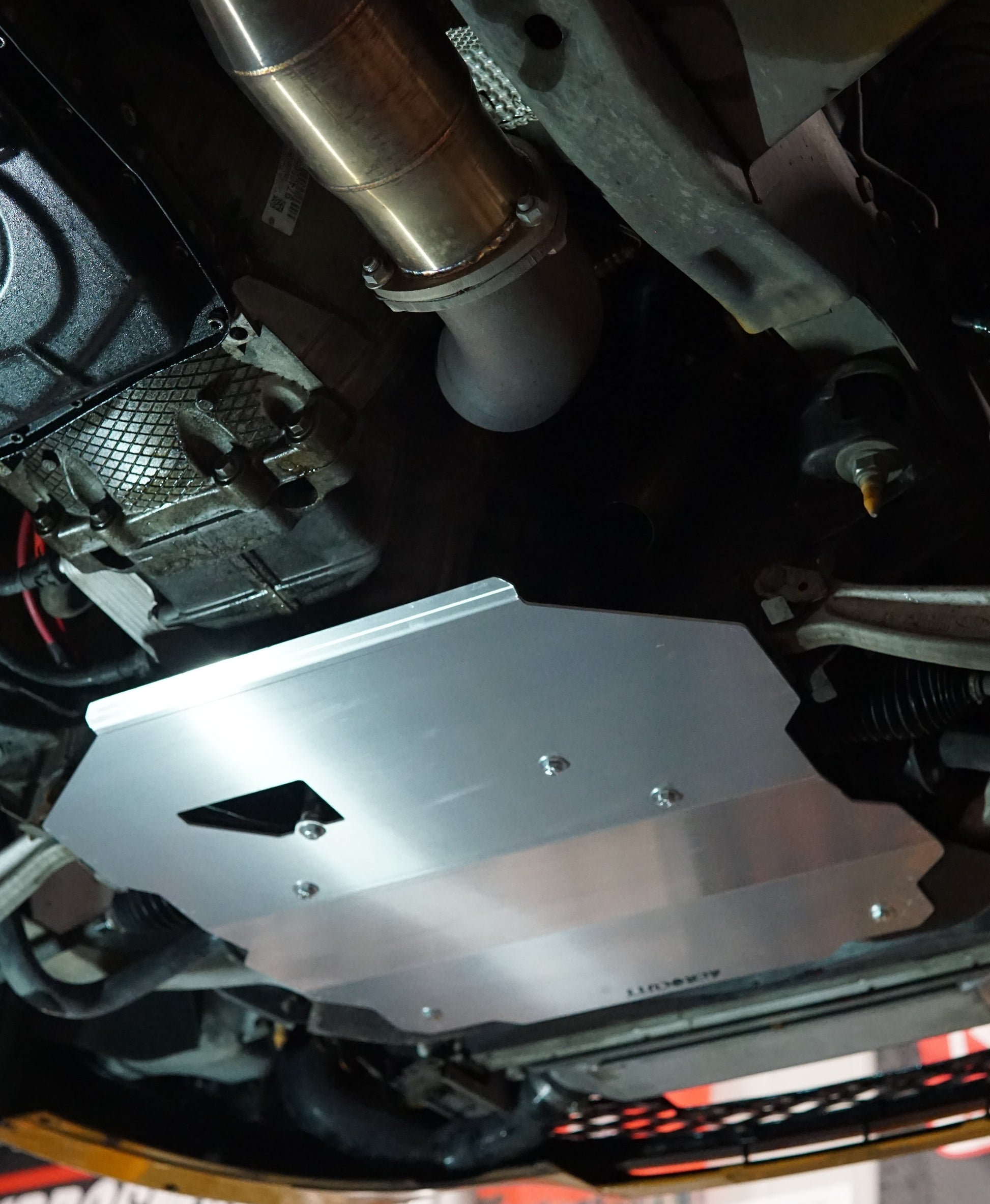 Ford Falcon FG xr8 underside with Aerocutt metal engine sump guard installed