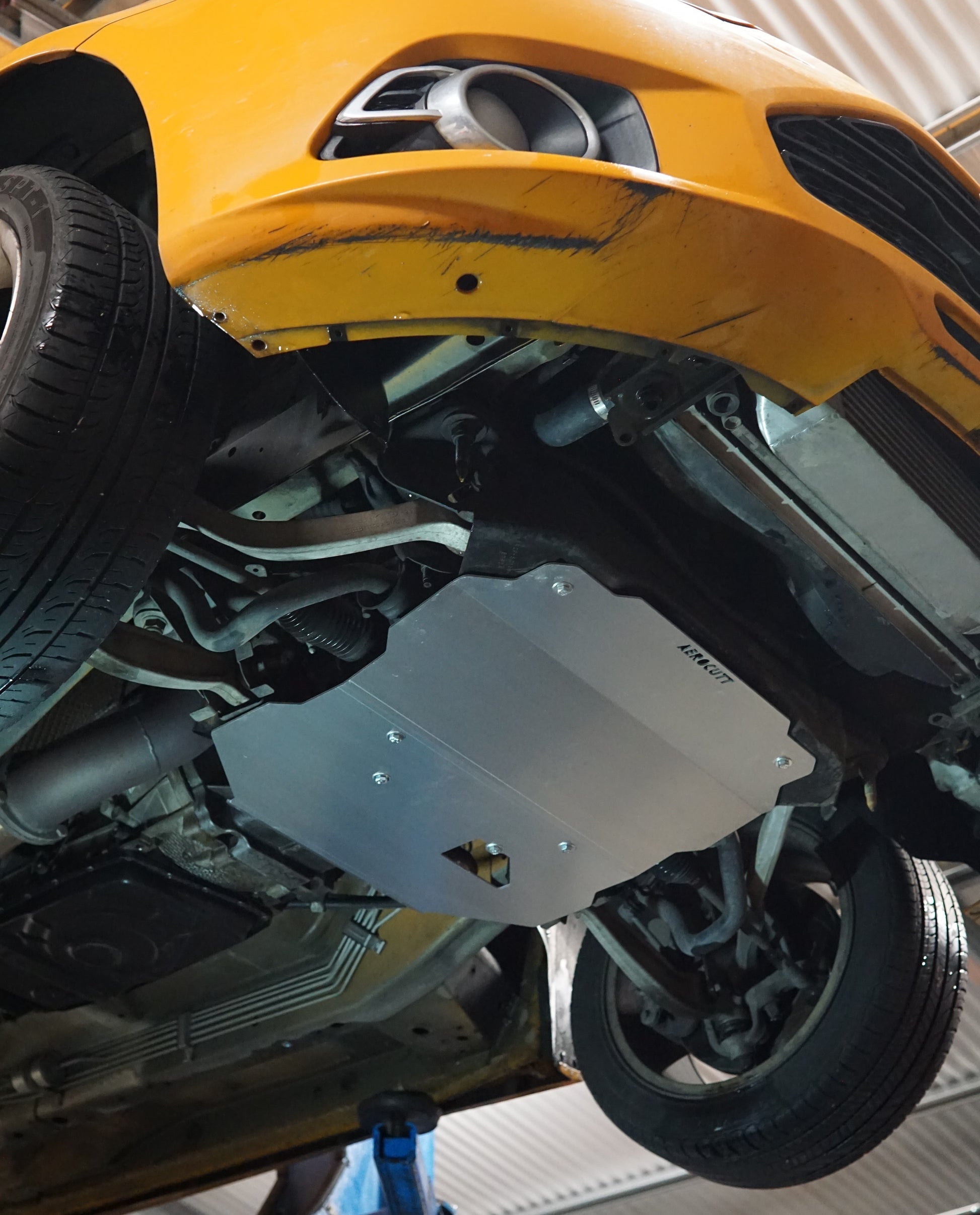 Ford Falcon FG underside with Aerocutt metal engine skid plate installed