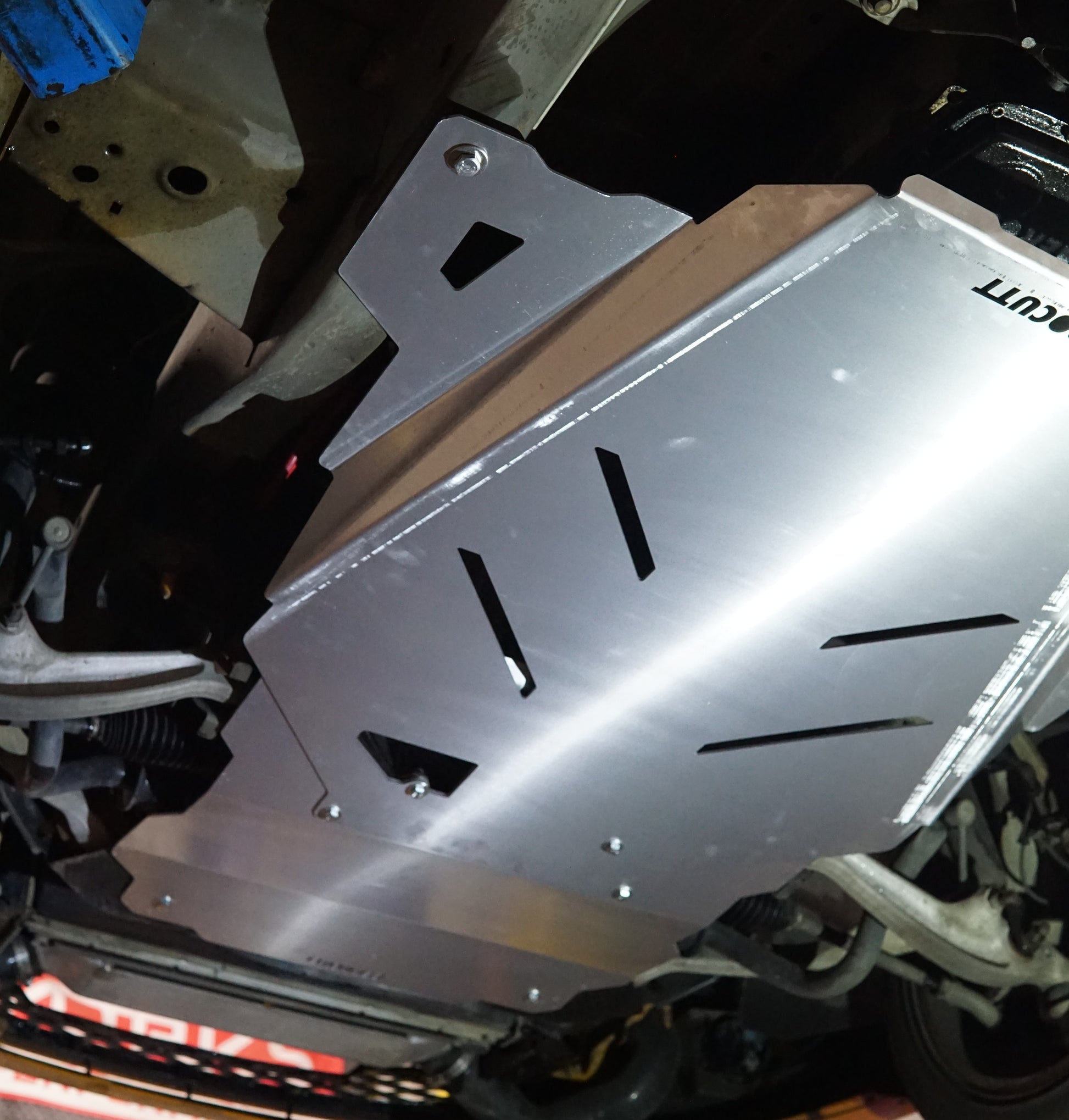 Ford Falcon FG under side with Aerocutt metal engine and transmission aluminium protection panels installed