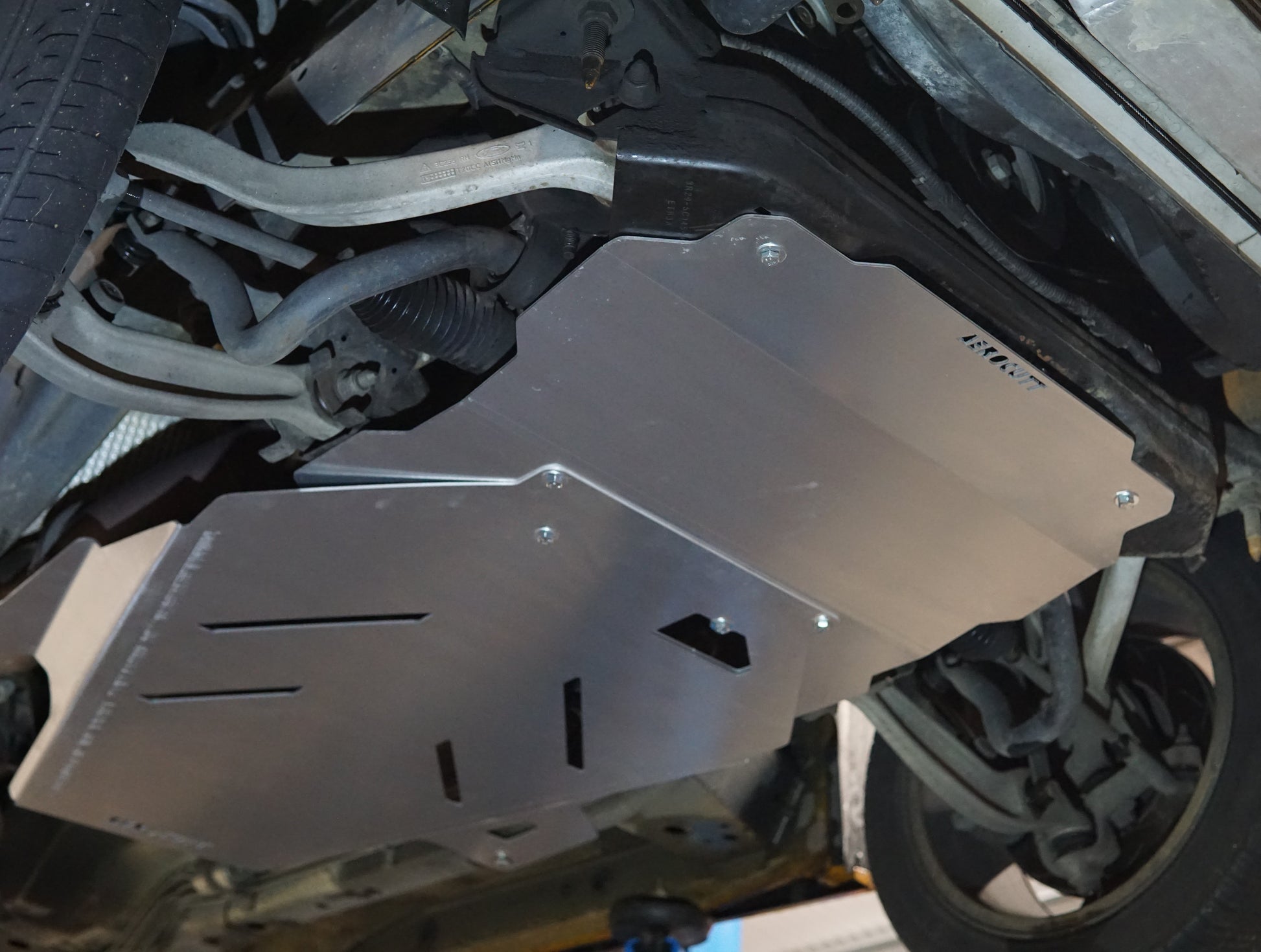 Ford Falcon FG under side with Aerocutt metal engine and transmission protection panels