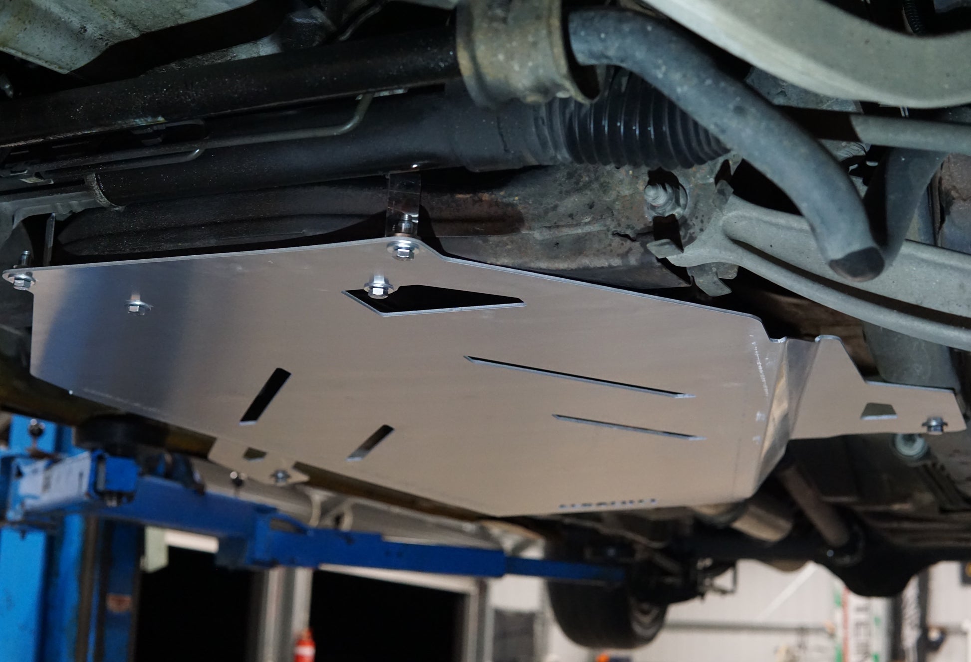 Ford Falcon FG under side with Aerocutt metal transmission skid plate installed