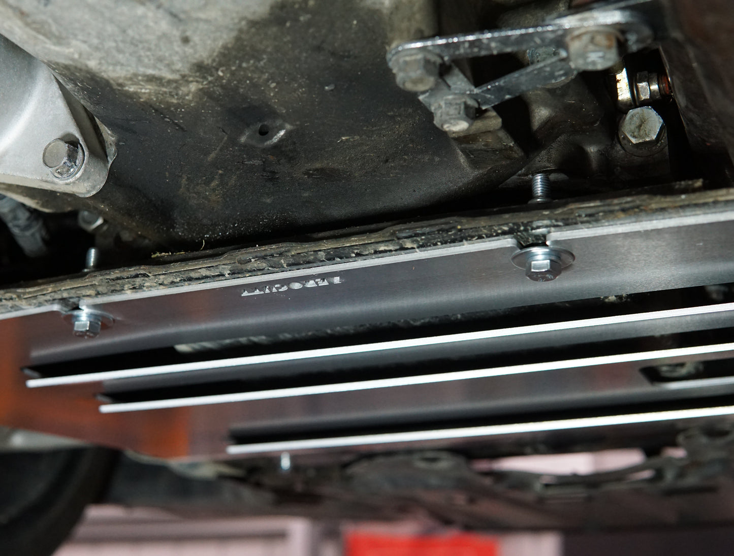 Mazda RX8 under with Aerocutt sump guard Installed rear