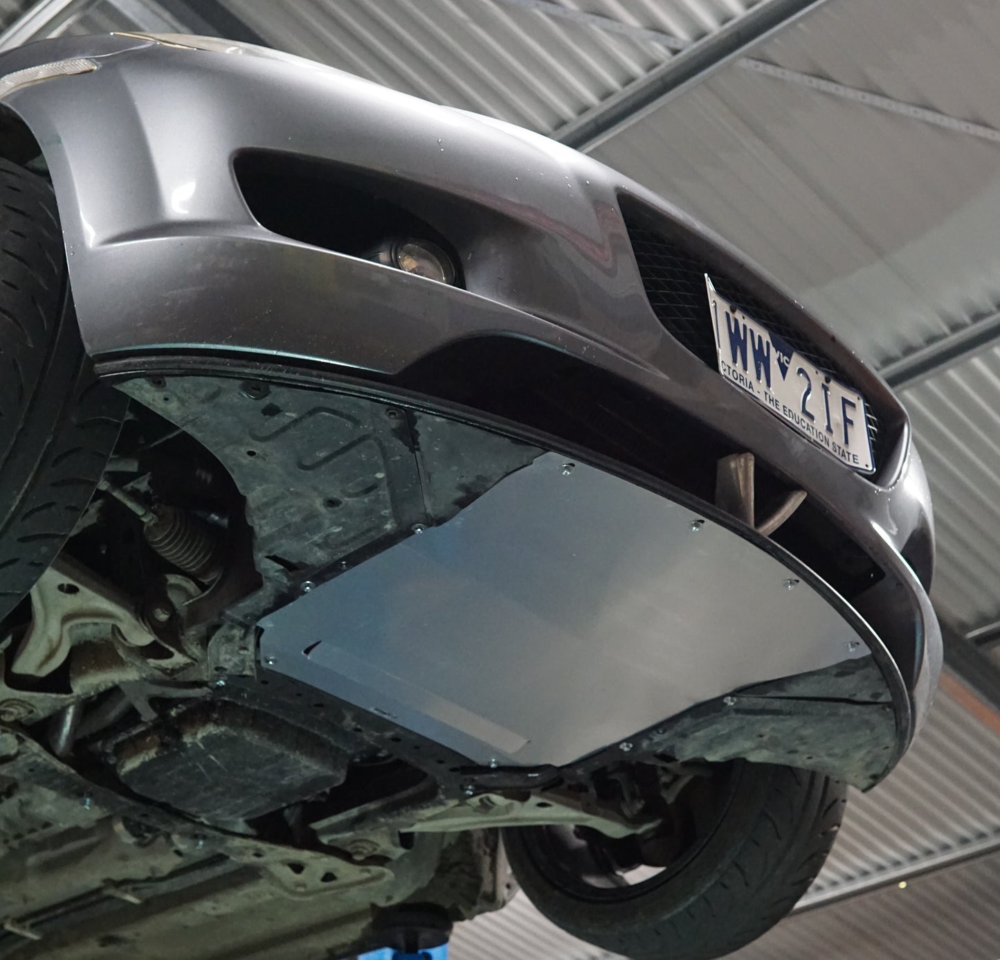 Mazda RX8 underside with Aerocutt front protection panel installed