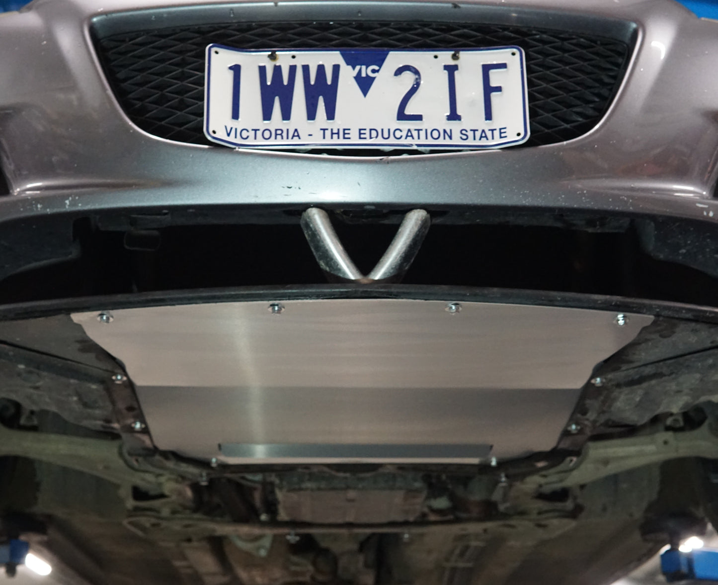 Mazda RX8 under with Aerocutt vented front protection panel installed