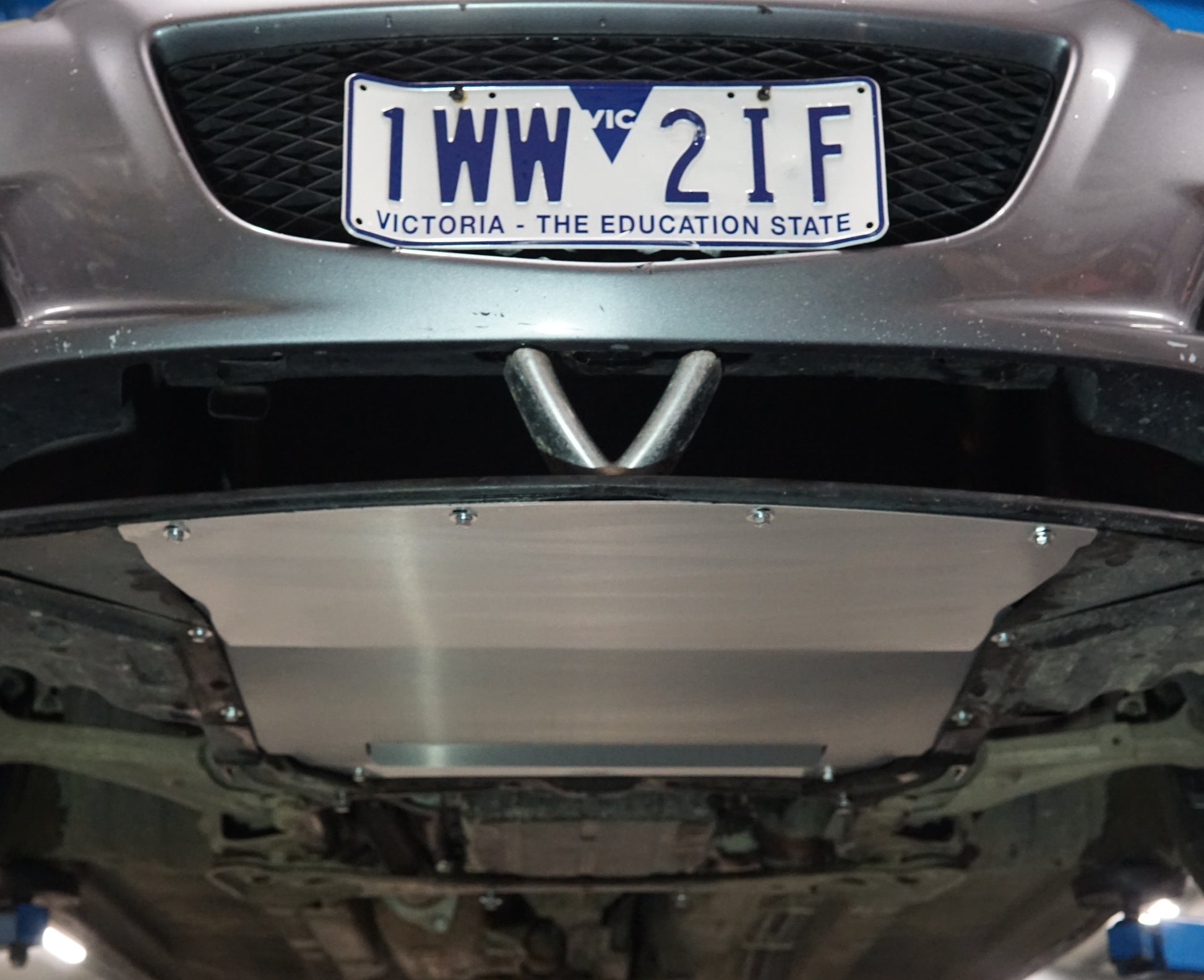 Mazda RX8 under with Aerocutt vented front protection panel installed