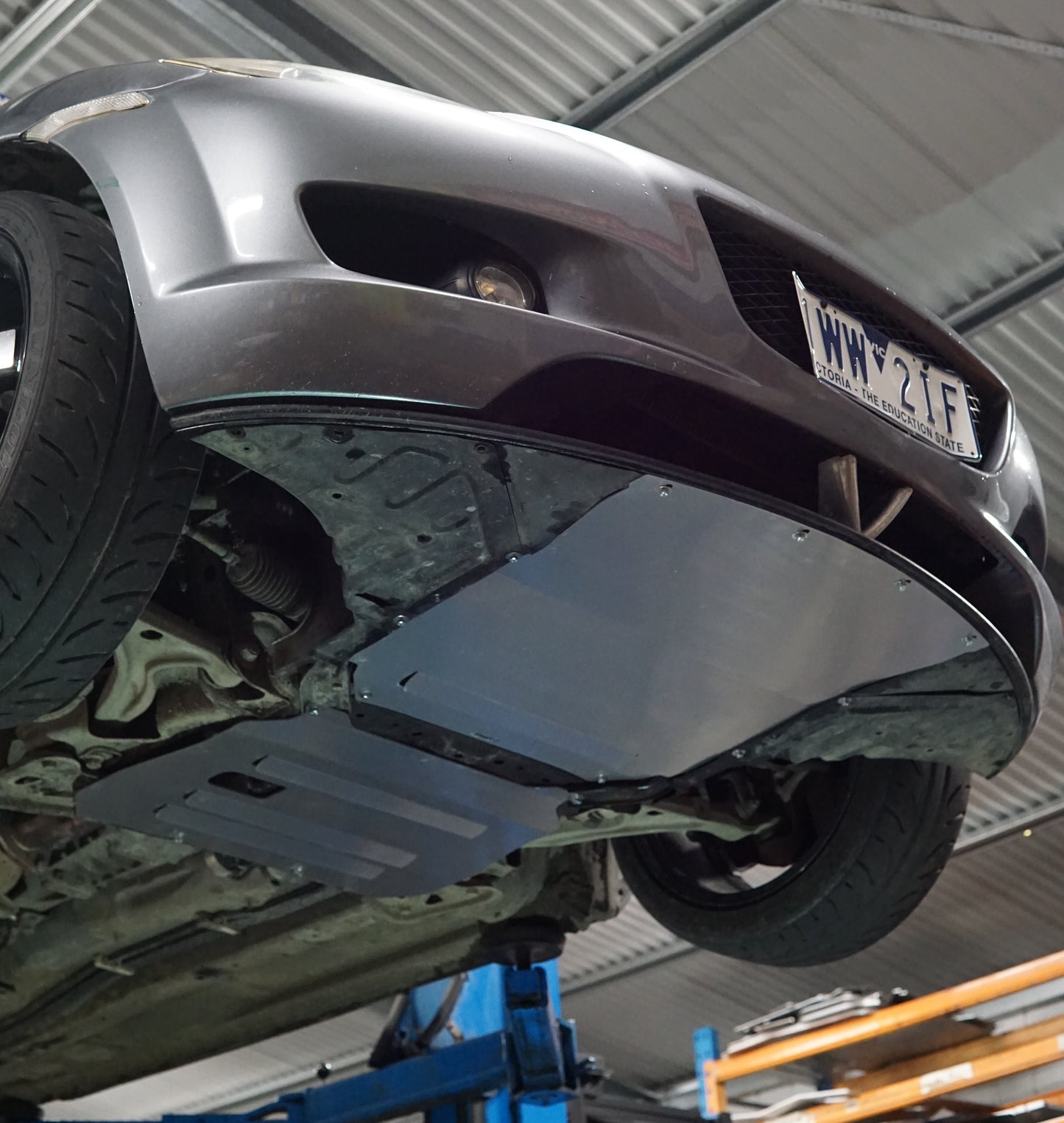 Mazda RX8 SE3P underbody with Aerocutt Engine Bash Plate and front plate Installed