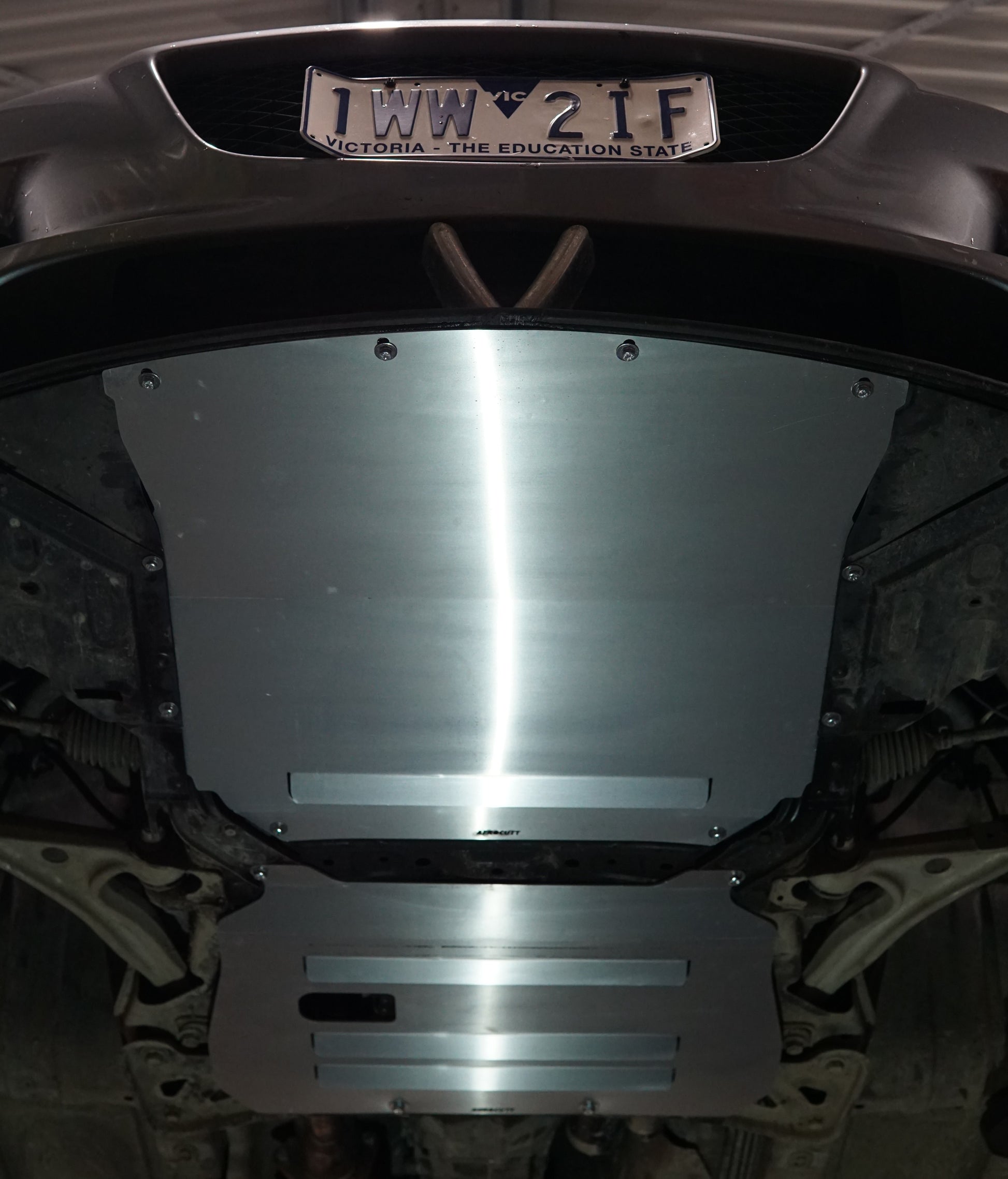 Mazda RX8 SE3P underside with Aerocutt Engine Bash Plate and front plate Installed