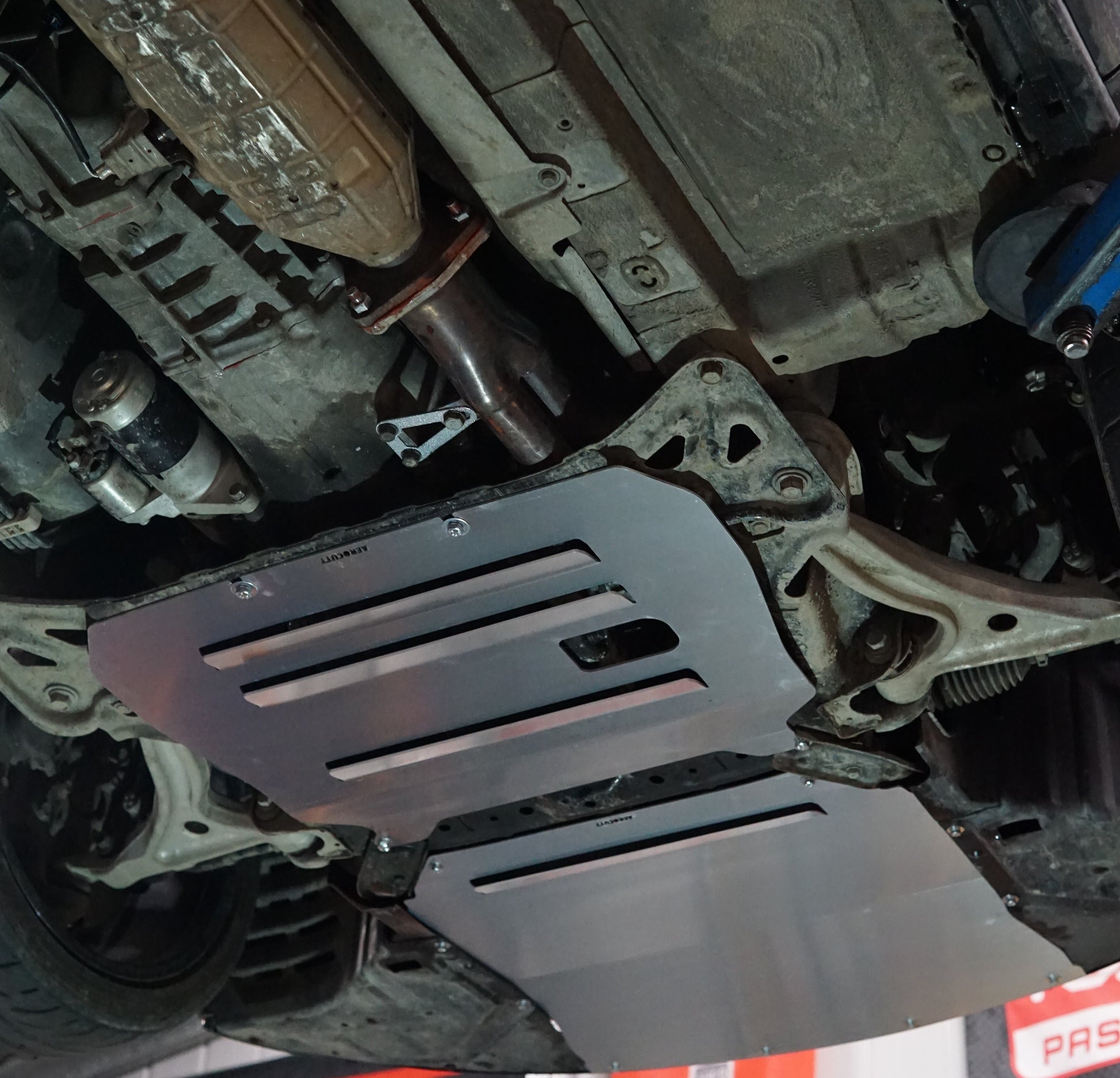 Mazda RX8 SE3P underneath with Aerocutt sump guard and front skid plate