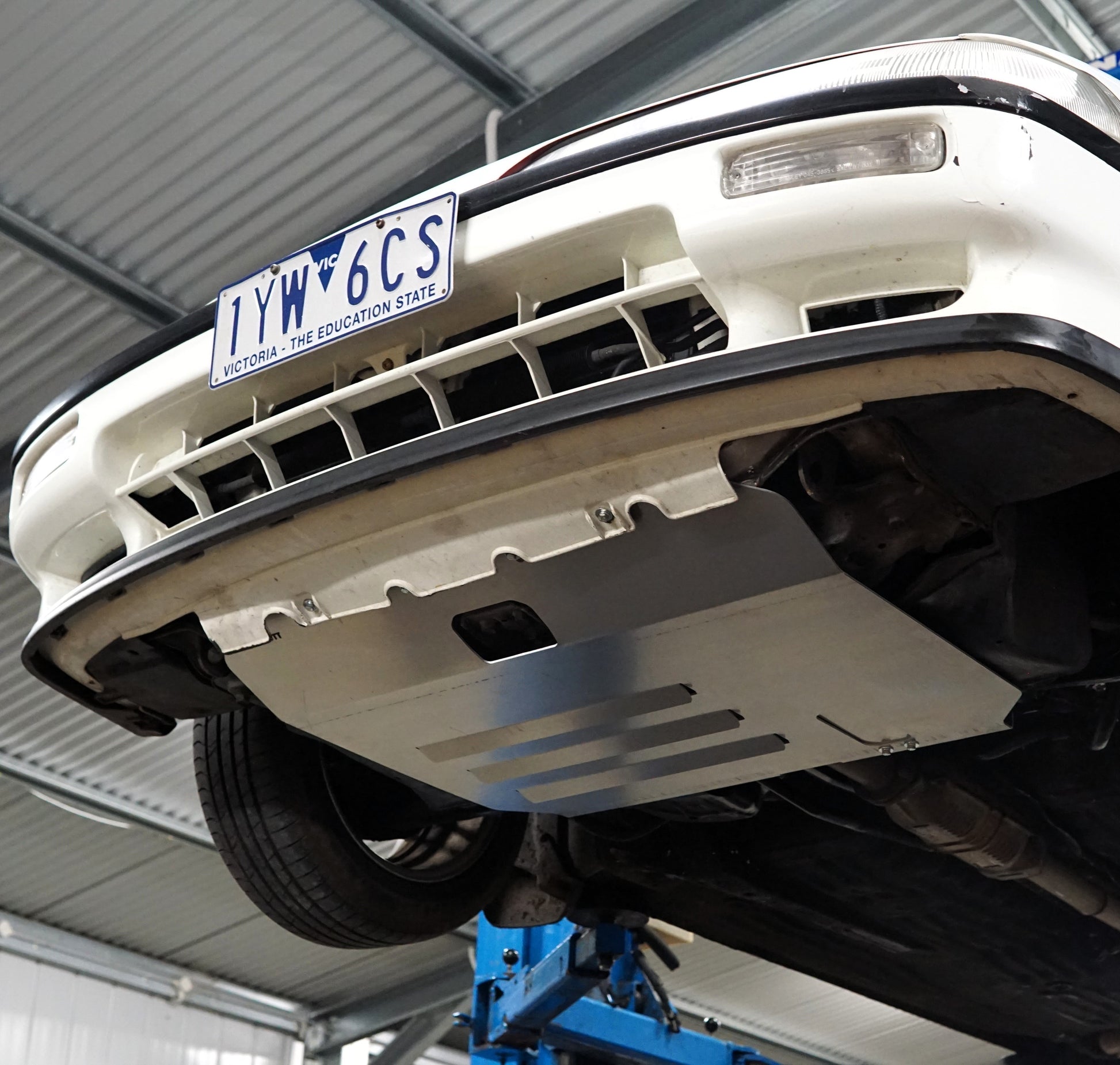 Honda Integra DA9 Underneath with Aerocutt Aluminium Skid Plate Fitted