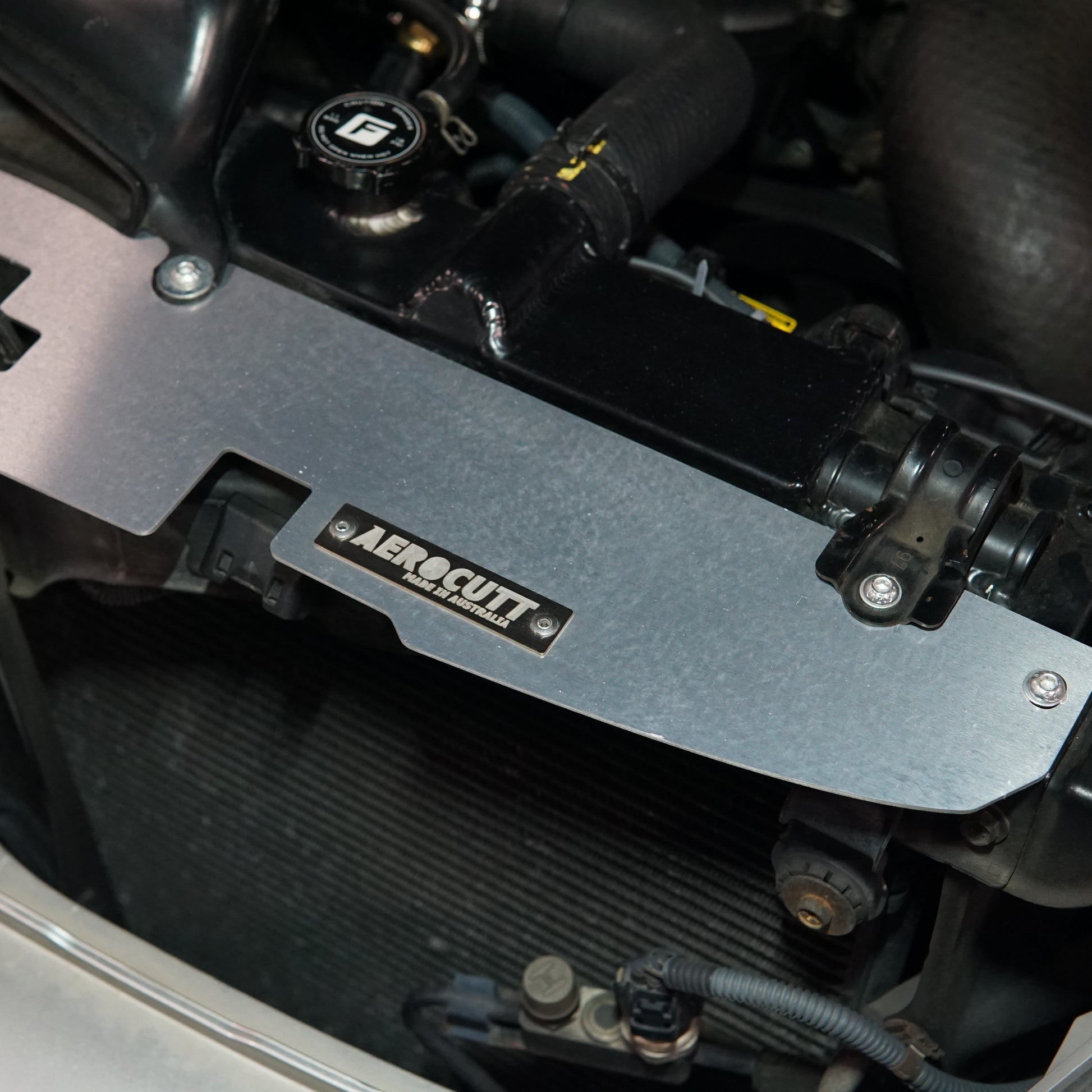 Toyota Crown JZS171 engine bay with Aluminium dress up panel and stainless laser etched logo