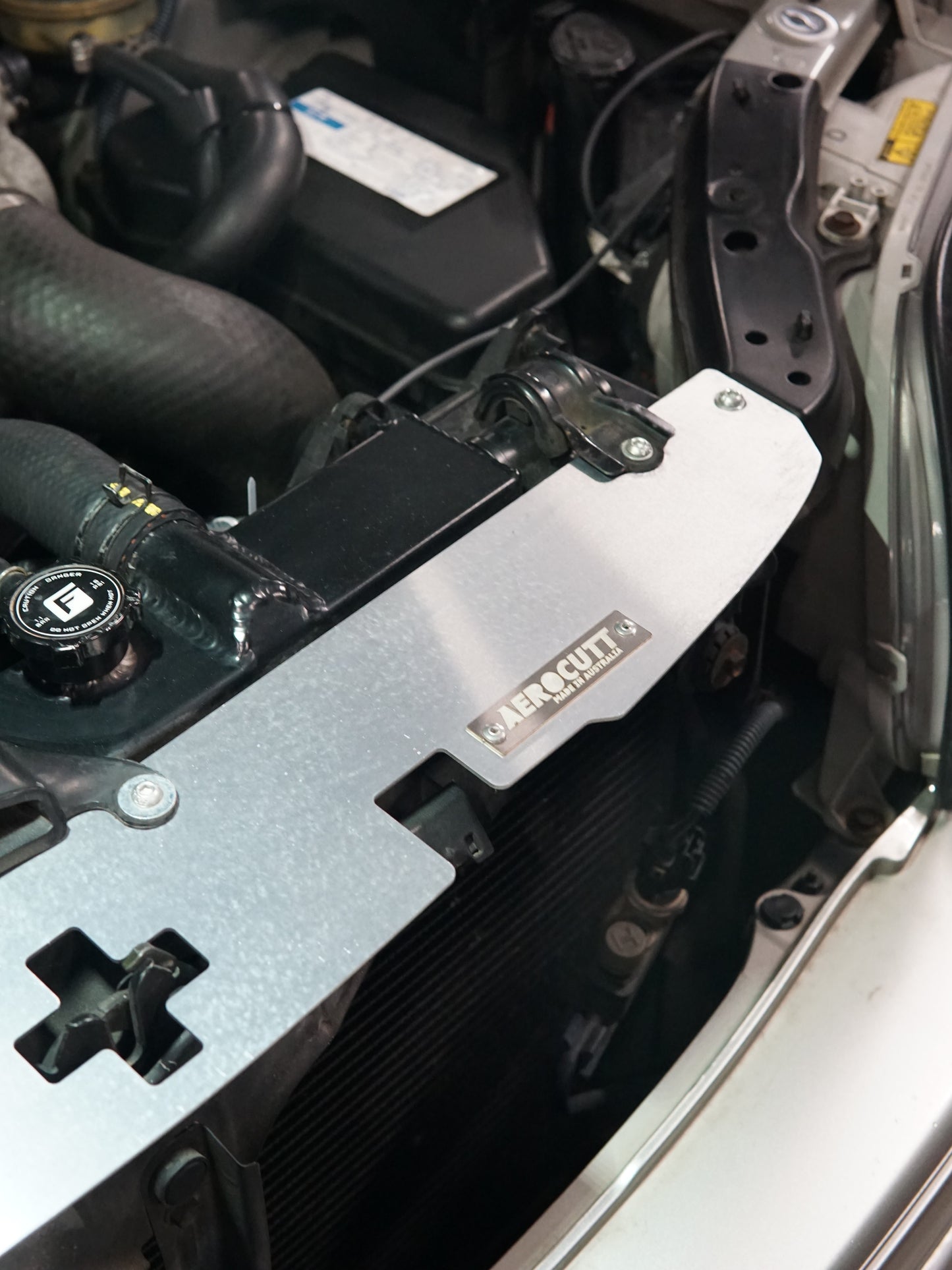 Toyota Crown JZS171 with Aerocutt Aluminium Radiator Cooling Panel with stainless steel logo plate
