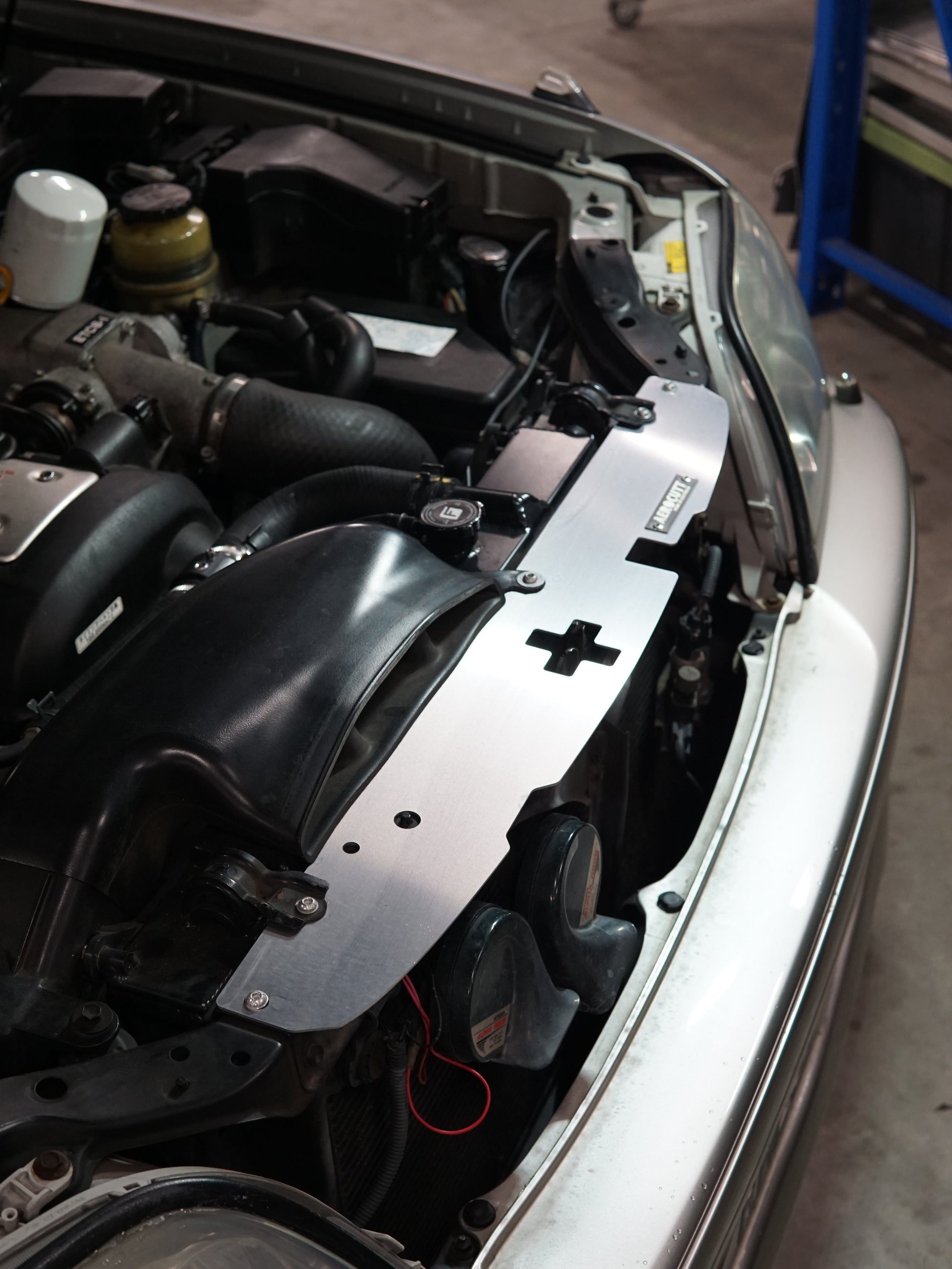 Toyota Crown JZS171 engine bay with Aluminium dress up panel