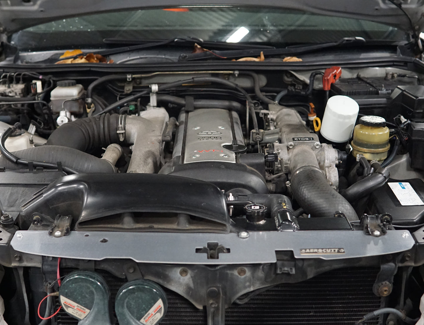 Toyota Crown JZS171 engine bay with Aerocutt Aluminium Radiator Cooling Panel