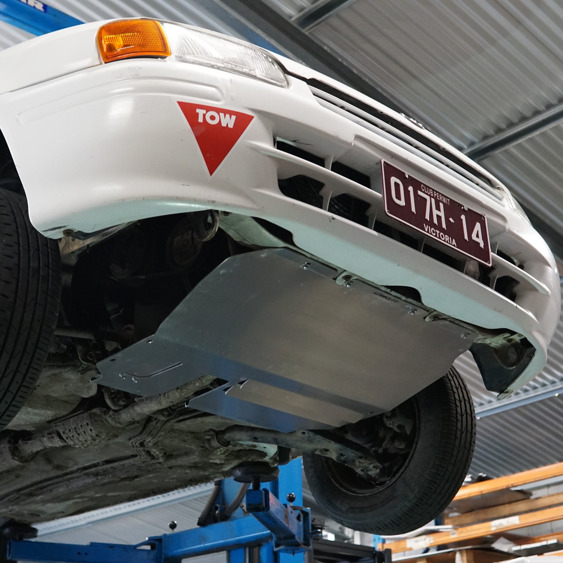 Aluminium undertray installed on a toyota starlet ep91