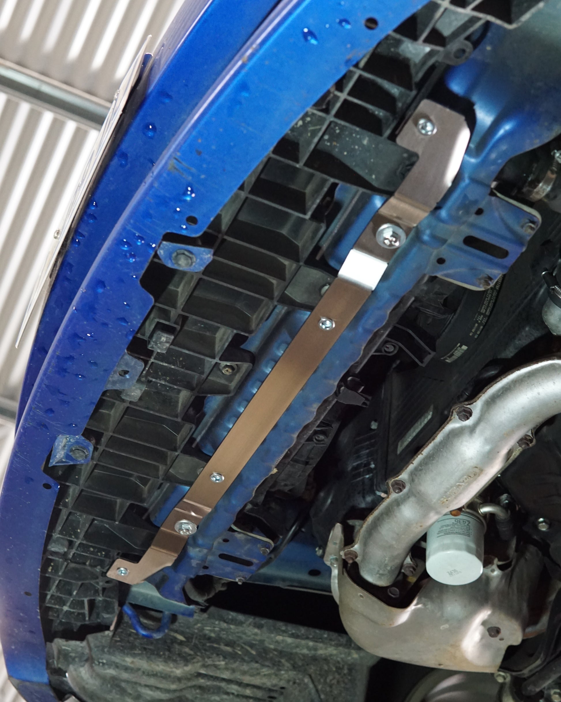 Subaru Impreza G3 WRX Underneath with Aerocutt Skid Plate Installed Showing Mounting Brackets