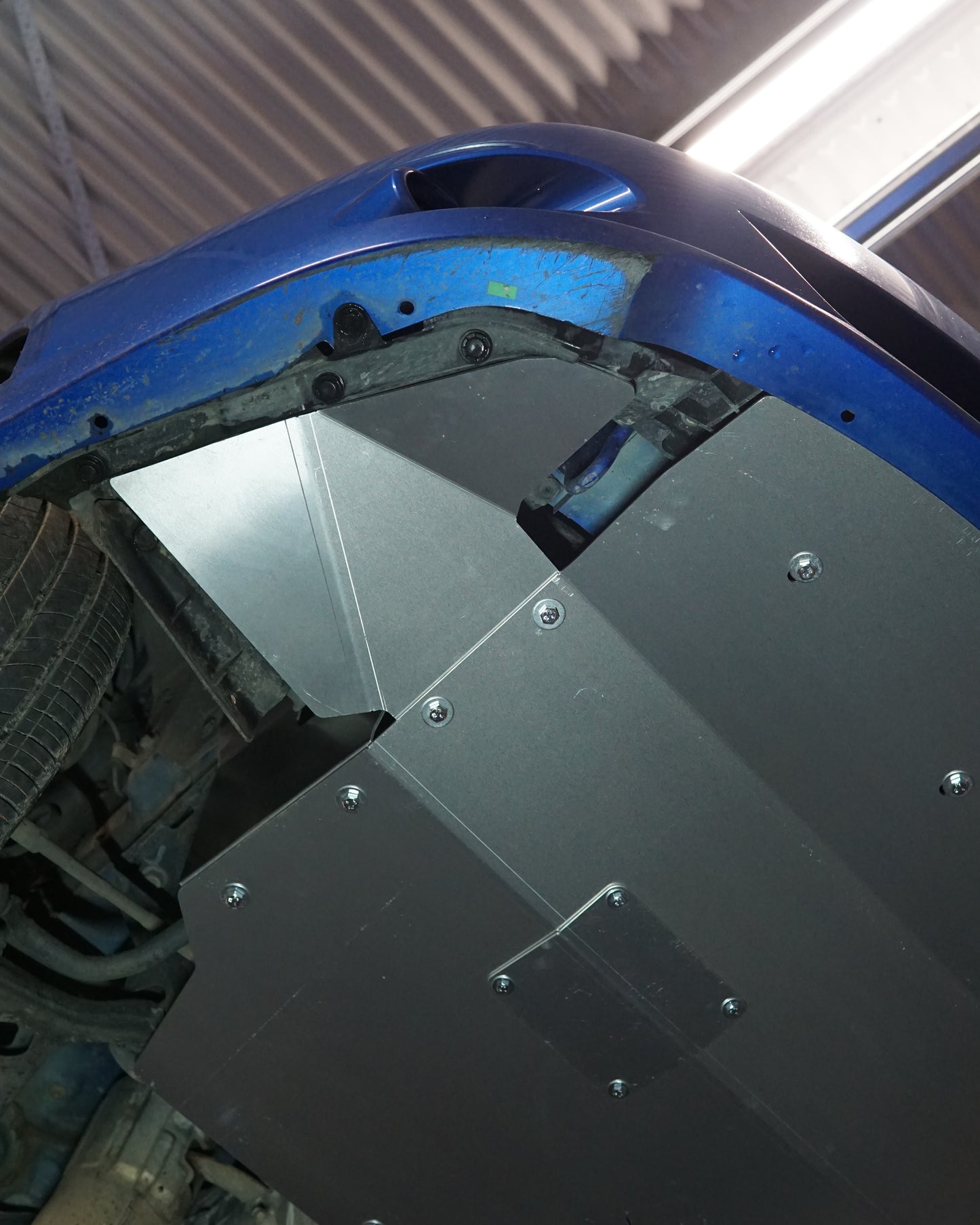 Subaru Impreza G3 WRX Underneath with Aerocutt Skid Plate Installed Showing Front Protection Wings