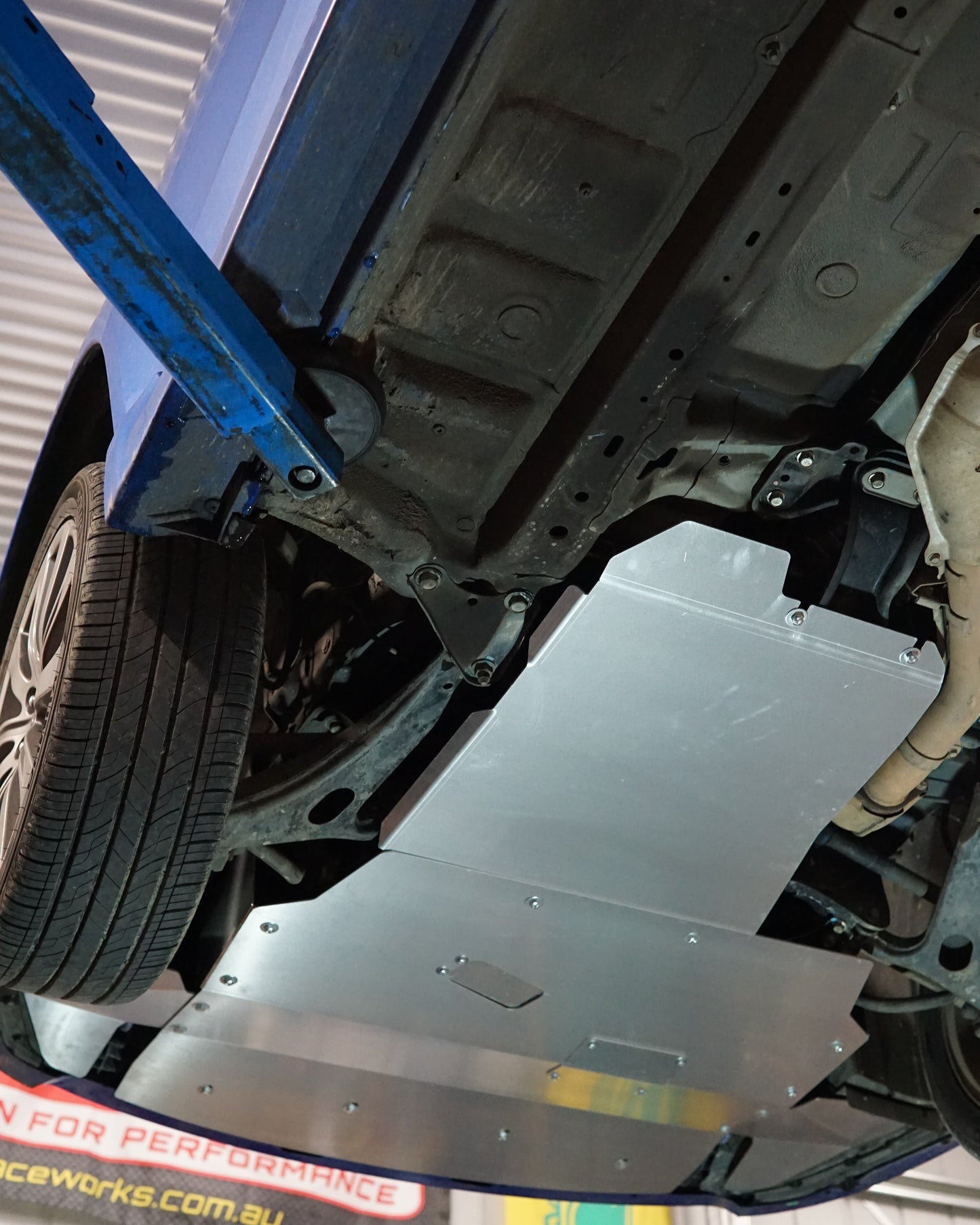 Underneath Subaru Impreza G3 WRX with Aerocutt Aluminium Bash Plate Fitted