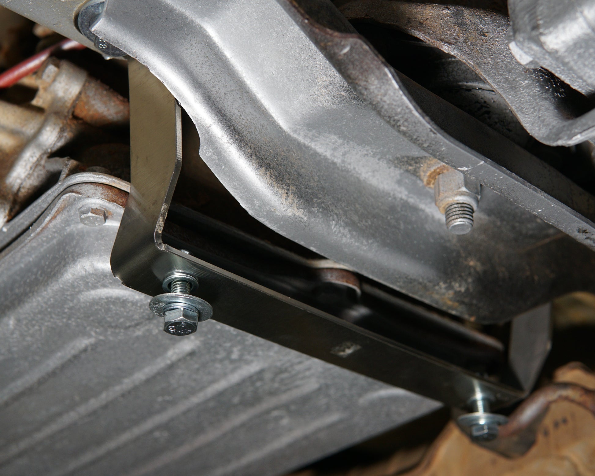 Ford Falcon EF EL Underneath With An Aerocutt Transmission Protection Plate Bracket Installed