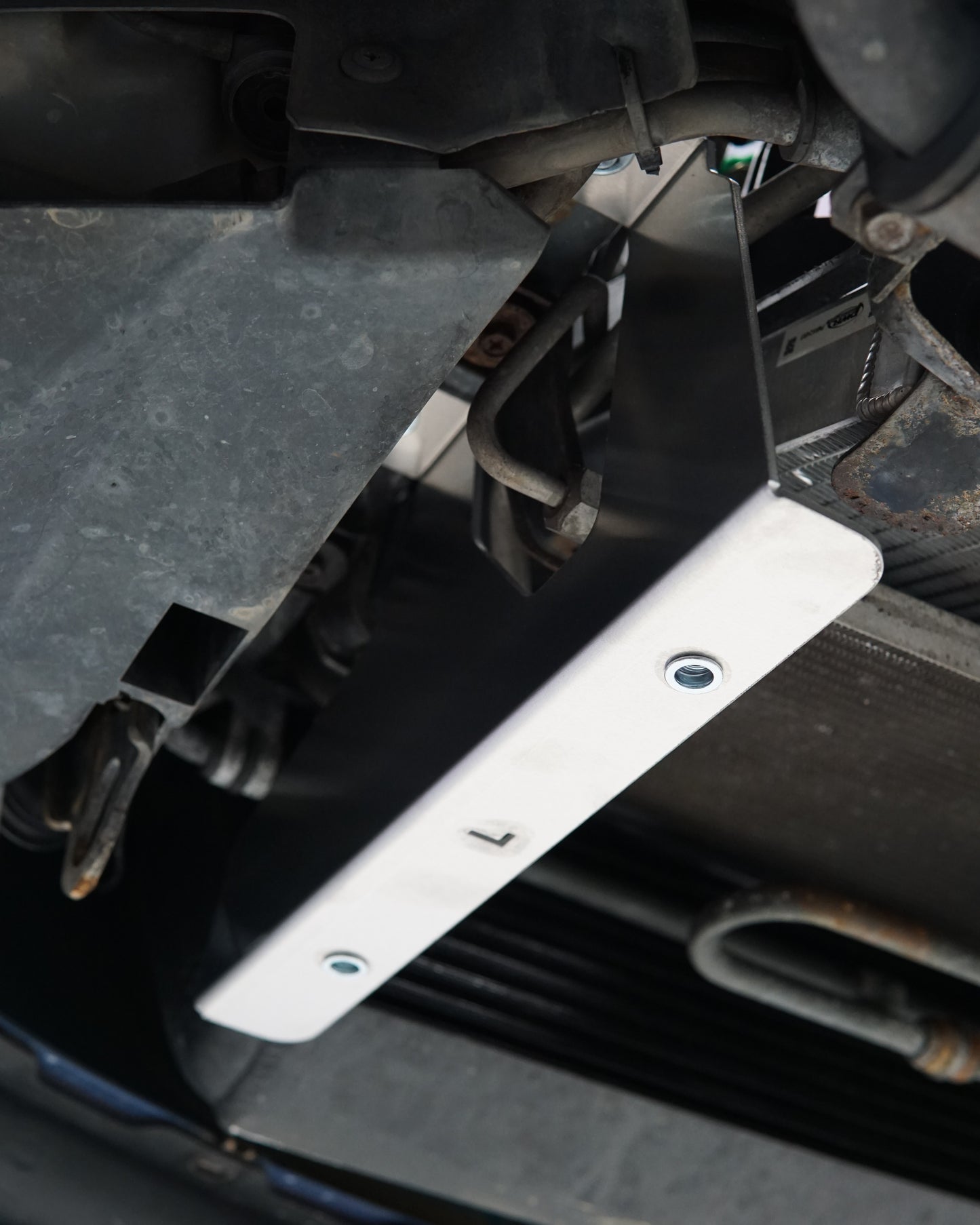 Mazda FD RX-7 Underside with an Aerocutt aluminium front undertray and engine protection panel installed.