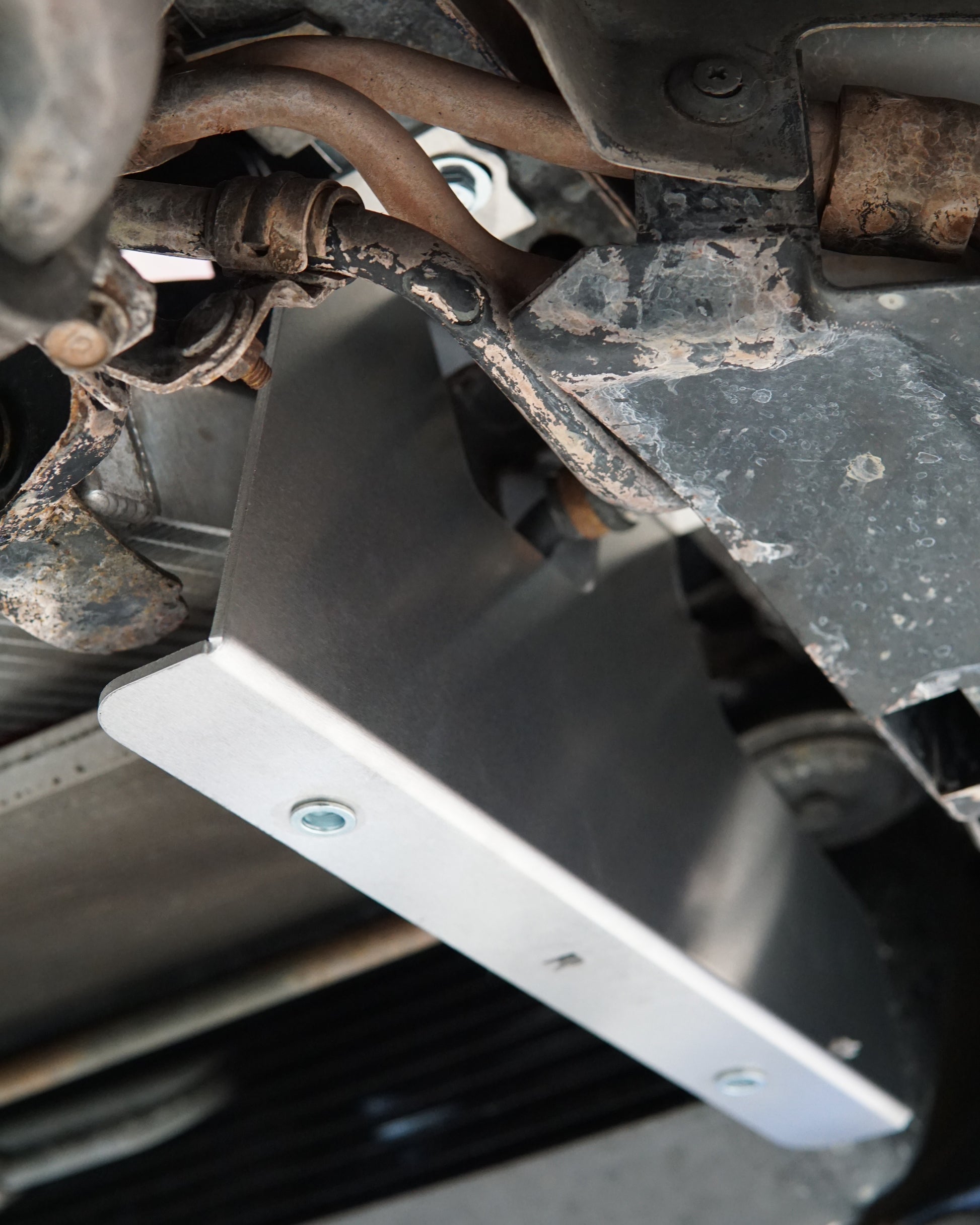 Mazda FD RX-7 Underneath with an Aerocutt aluminium front undertray support installed.