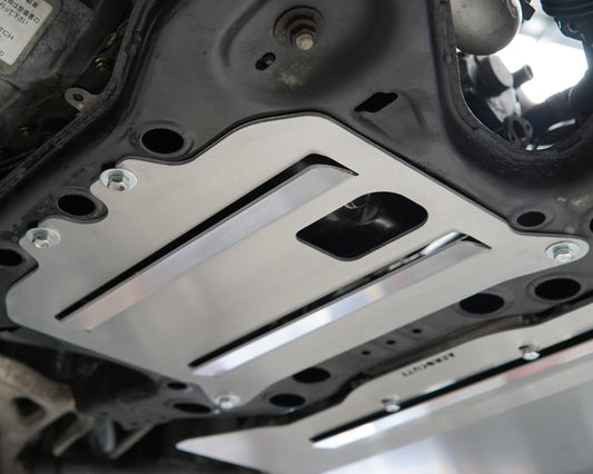 Mazda FD RX-7 Underbody with an Aerocutt engine protection panel installed.