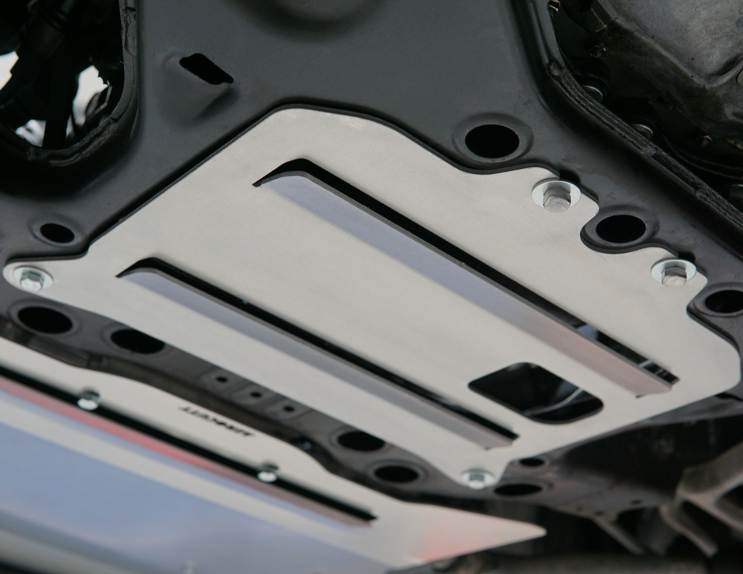 Mazda FD RX-7 Underbody with an Aerocutt aluminium engine protection panel installed.