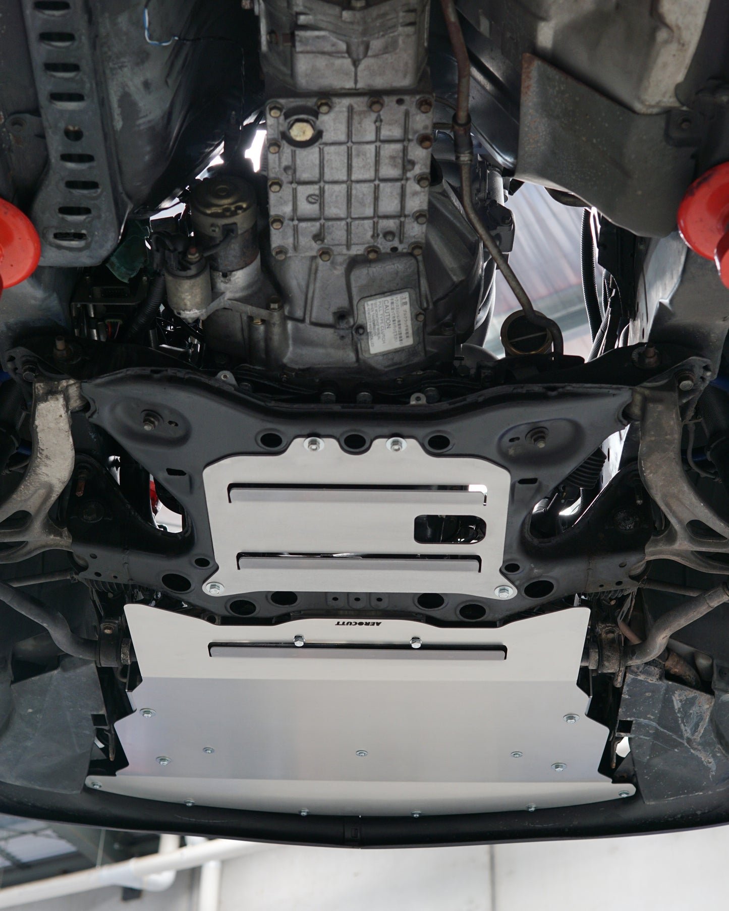 Mazda FD RX-7 Underbody with an Aerocutt aluminium front protection plate and engine protection panel installed