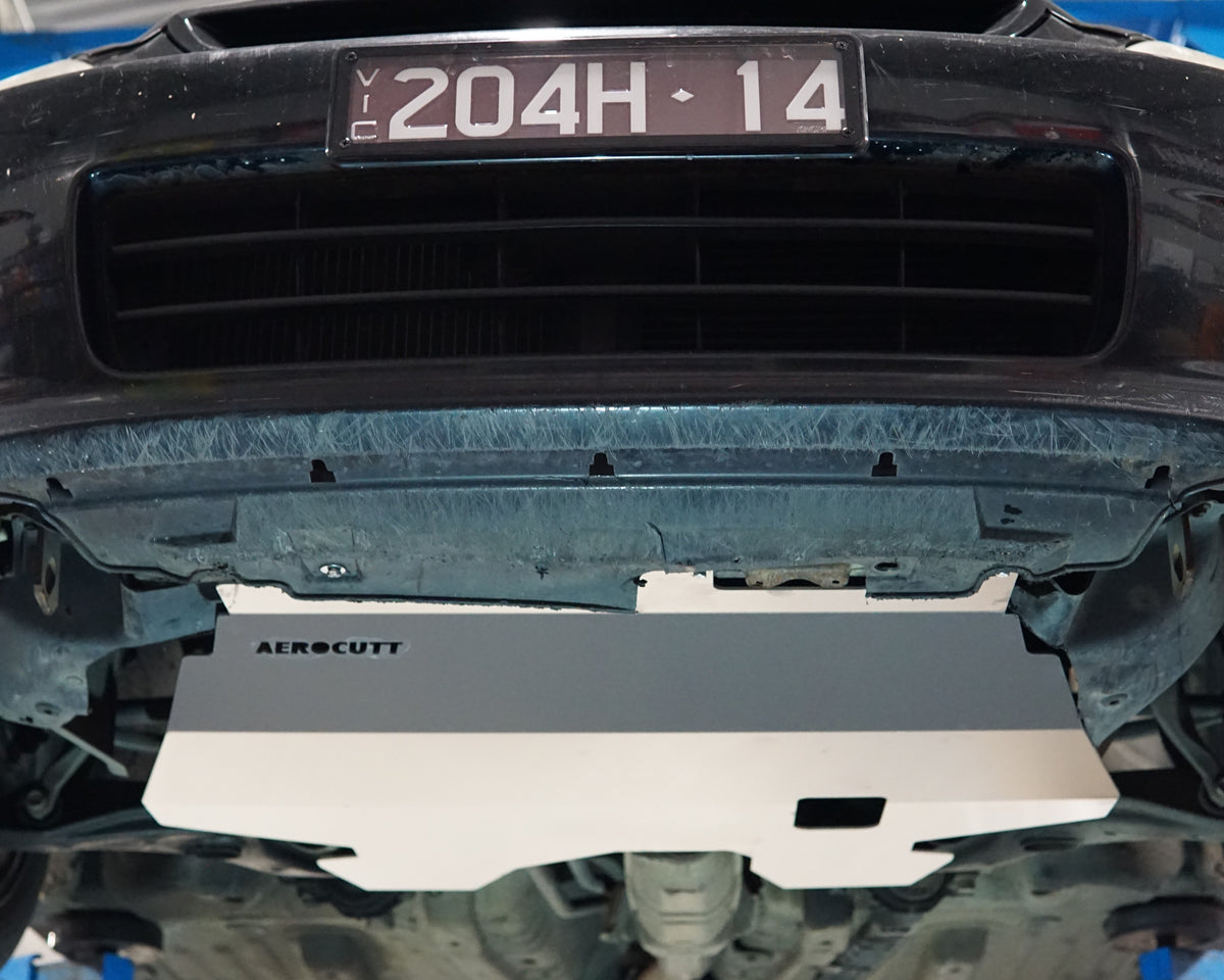 Honda EM1 Civic underside with large aerocutt aluminium skid tray installed