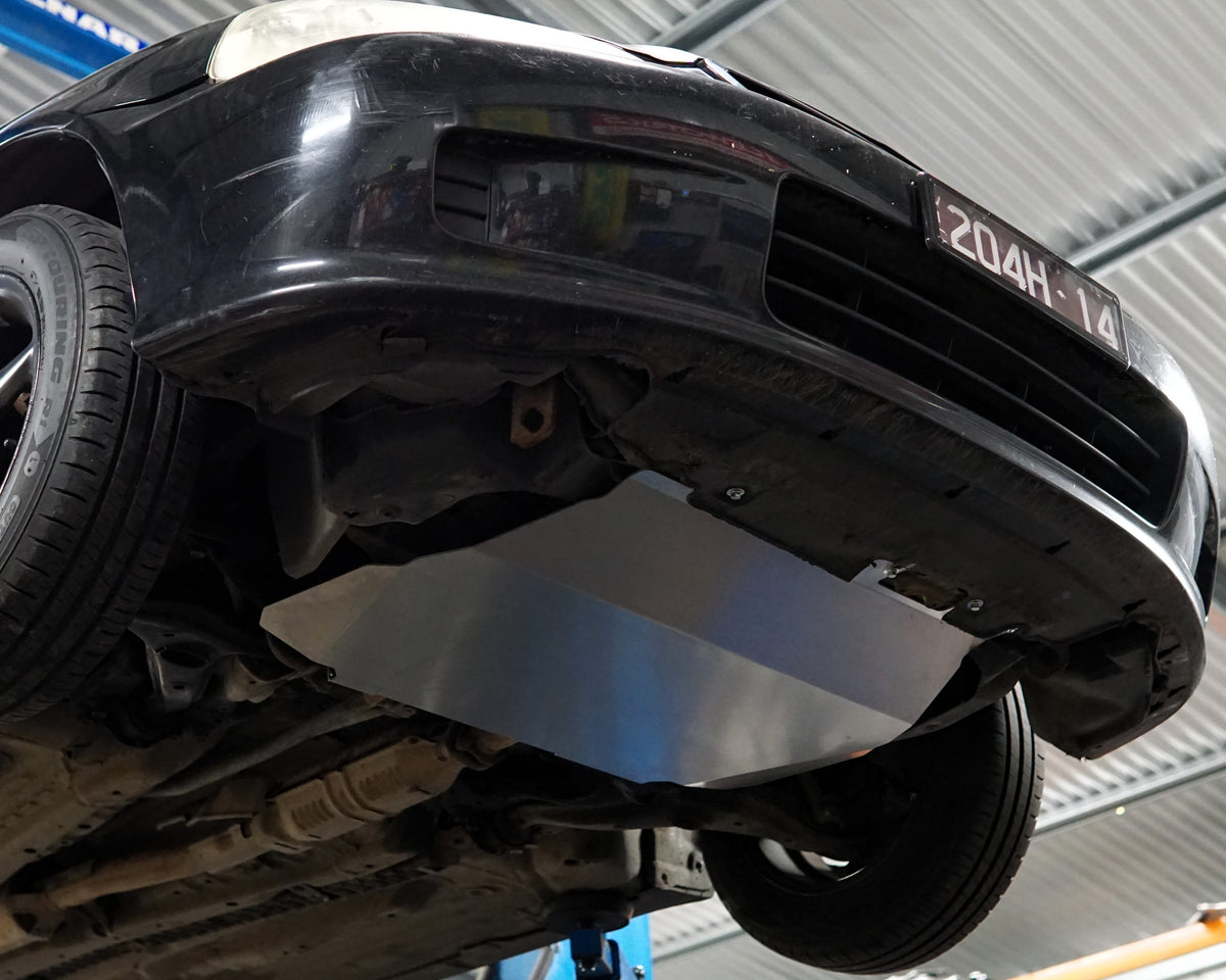 EK Civic Underside With Aerocutt adjustable aluminium bash plate installed