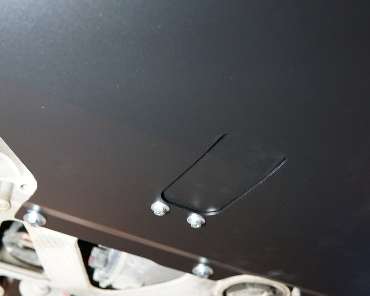 Vokswagen Golf Underside With Aerocutt Aluminium Undertray Fitted in powder coated black with a removableplate to give access to drain the oil