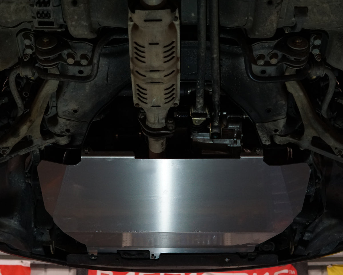 Honda Civic EG Underside With Aerocutt adjustable aluminium bash plate installed