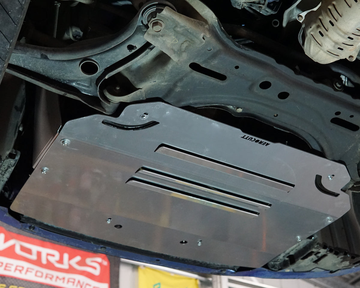 Honda Jazz GD VTI-S underneath with Aerocutt aluminium bash plate installed