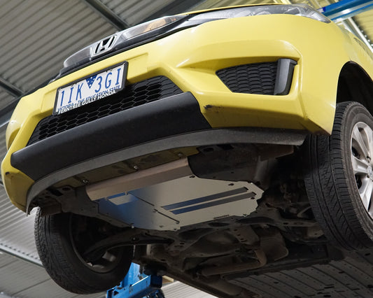 Honda GK Jazz Underside With an Aerocutt aluminium undertray replacement fitted