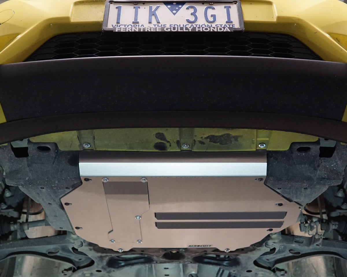 Honda GK Jazz Underside With an Aerocutt aluminium skid plate fitted